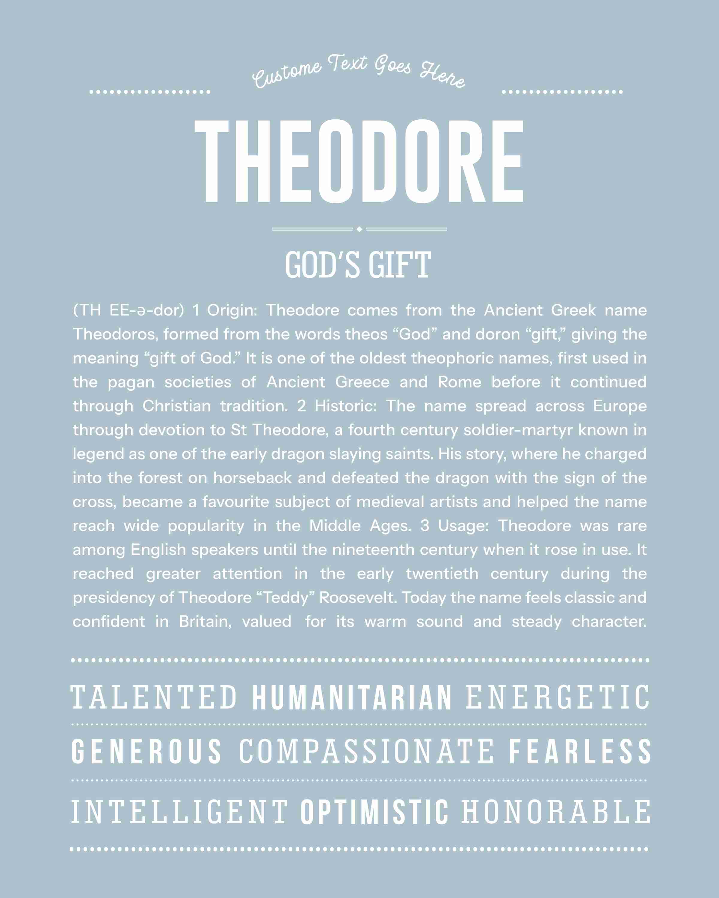 Theodore | Personalised Name Meaning Print – Custom Name Art Gift