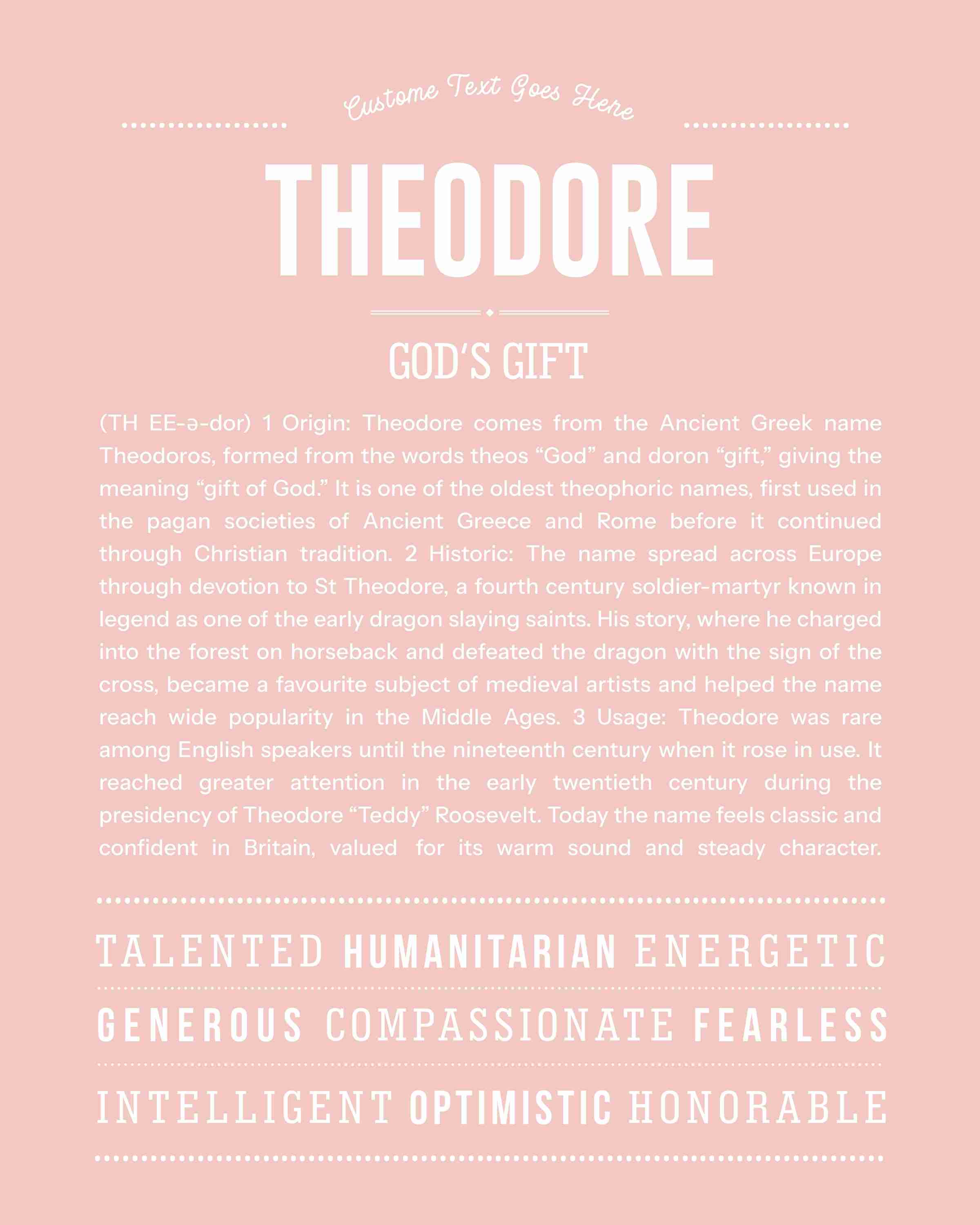 Theodore | Personalised Name Meaning Print – Custom Name Art Gift