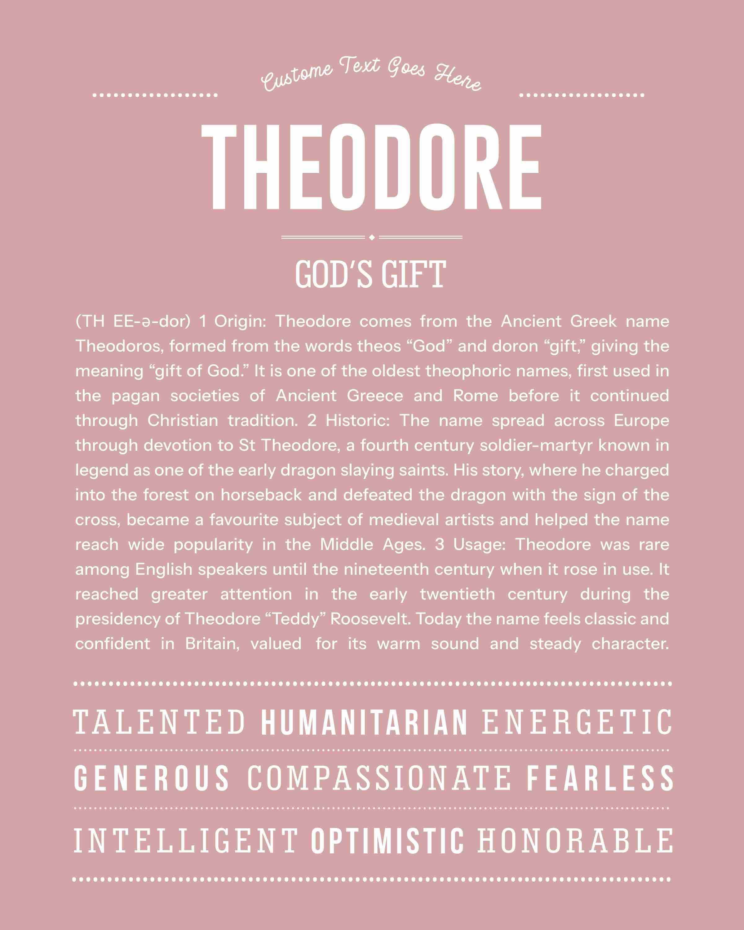 Theodore | Personalised Name Meaning Print – Custom Name Art Gift