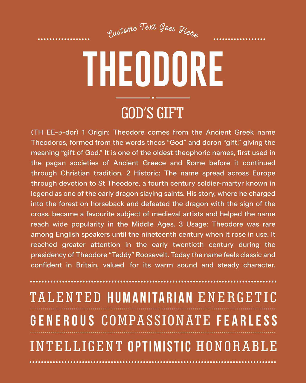 Theodore | Personalised Name Meaning Print – Custom Name Art Gift