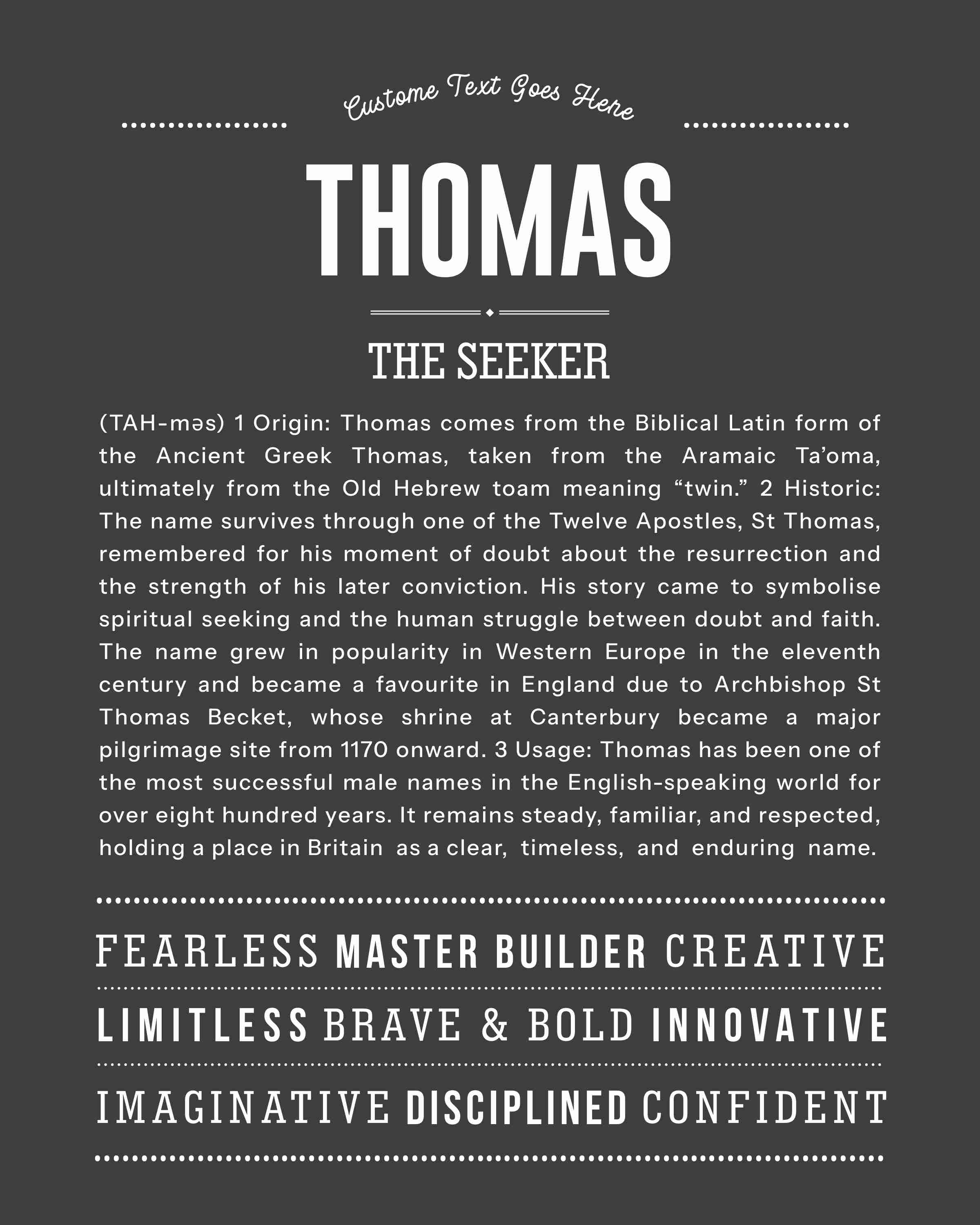 Thomas | Personalised Name Meaning Print – Custom Name Art Gift