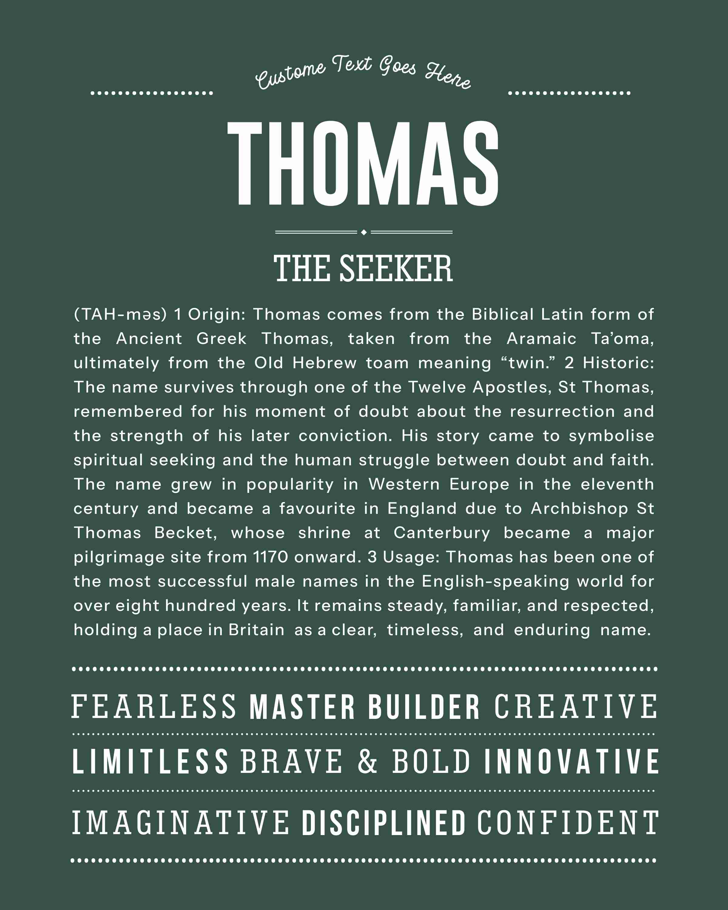 Thomas | Personalised Name Meaning Print – Custom Name Art Gift