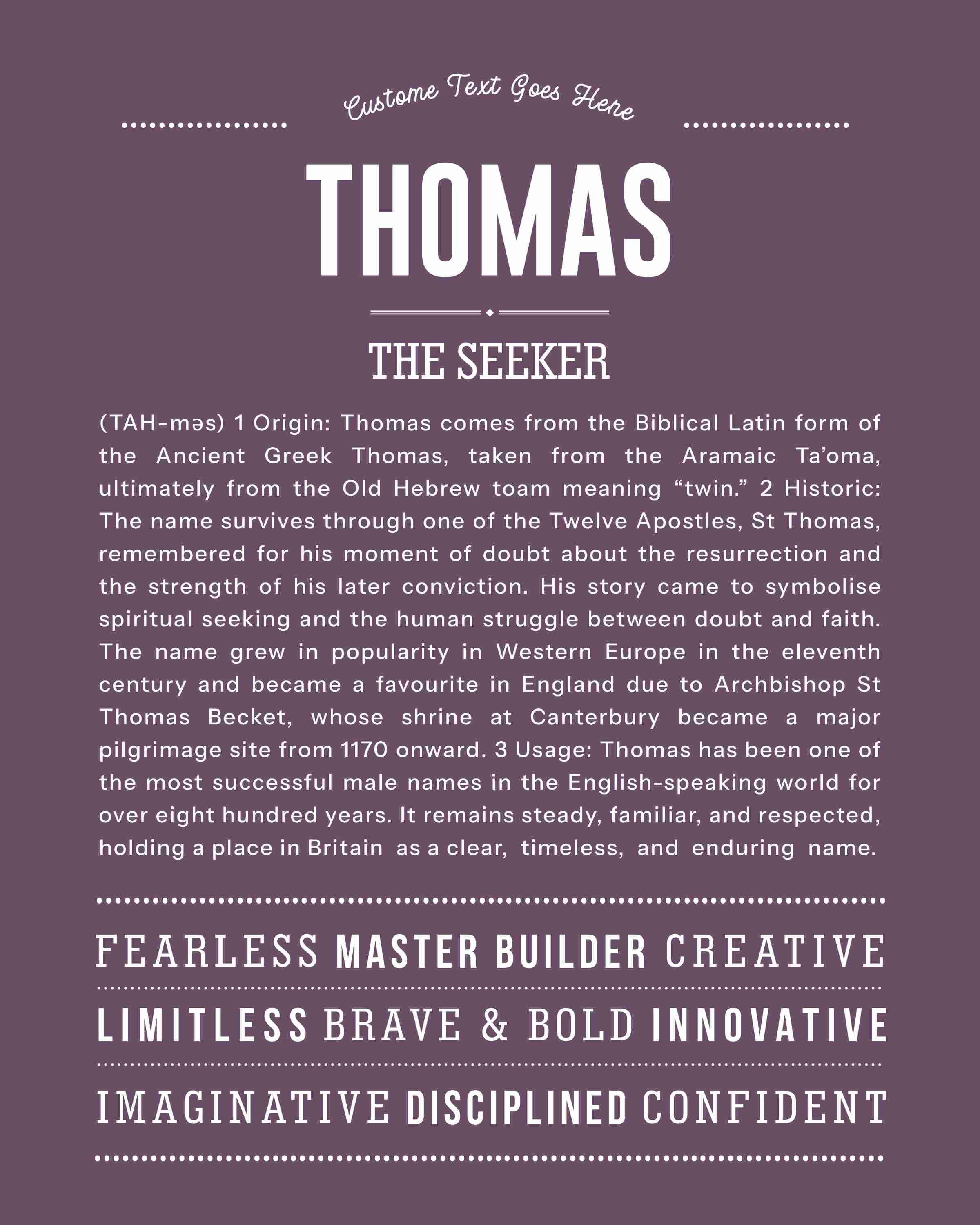 Thomas | Personalised Name Meaning Print – Custom Name Art Gift