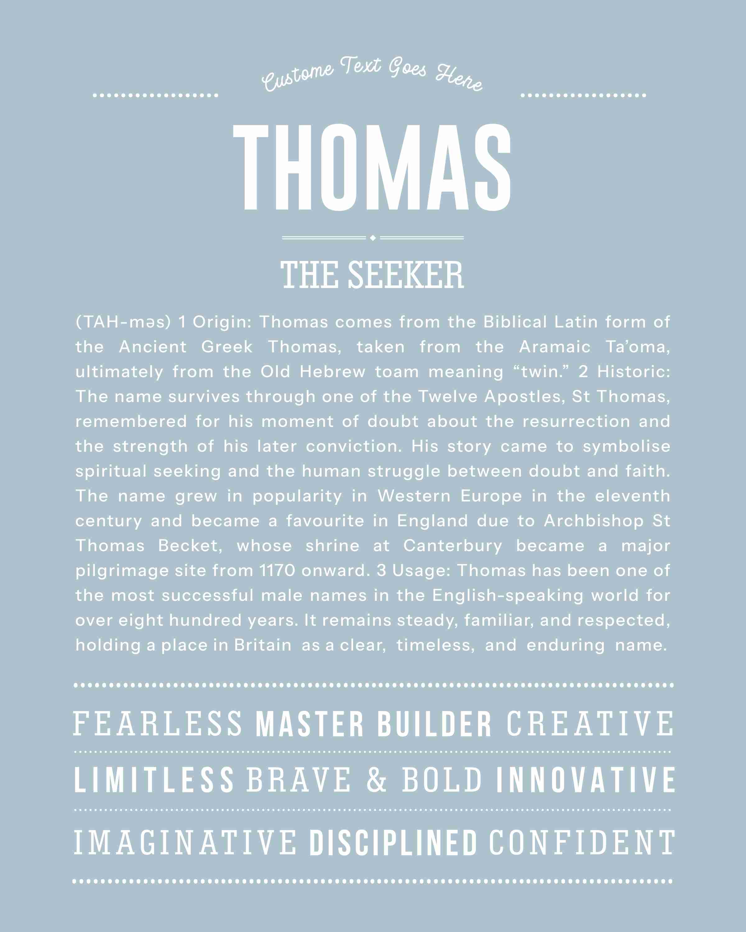 Thomas | Personalised Name Meaning Print – Custom Name Art Gift