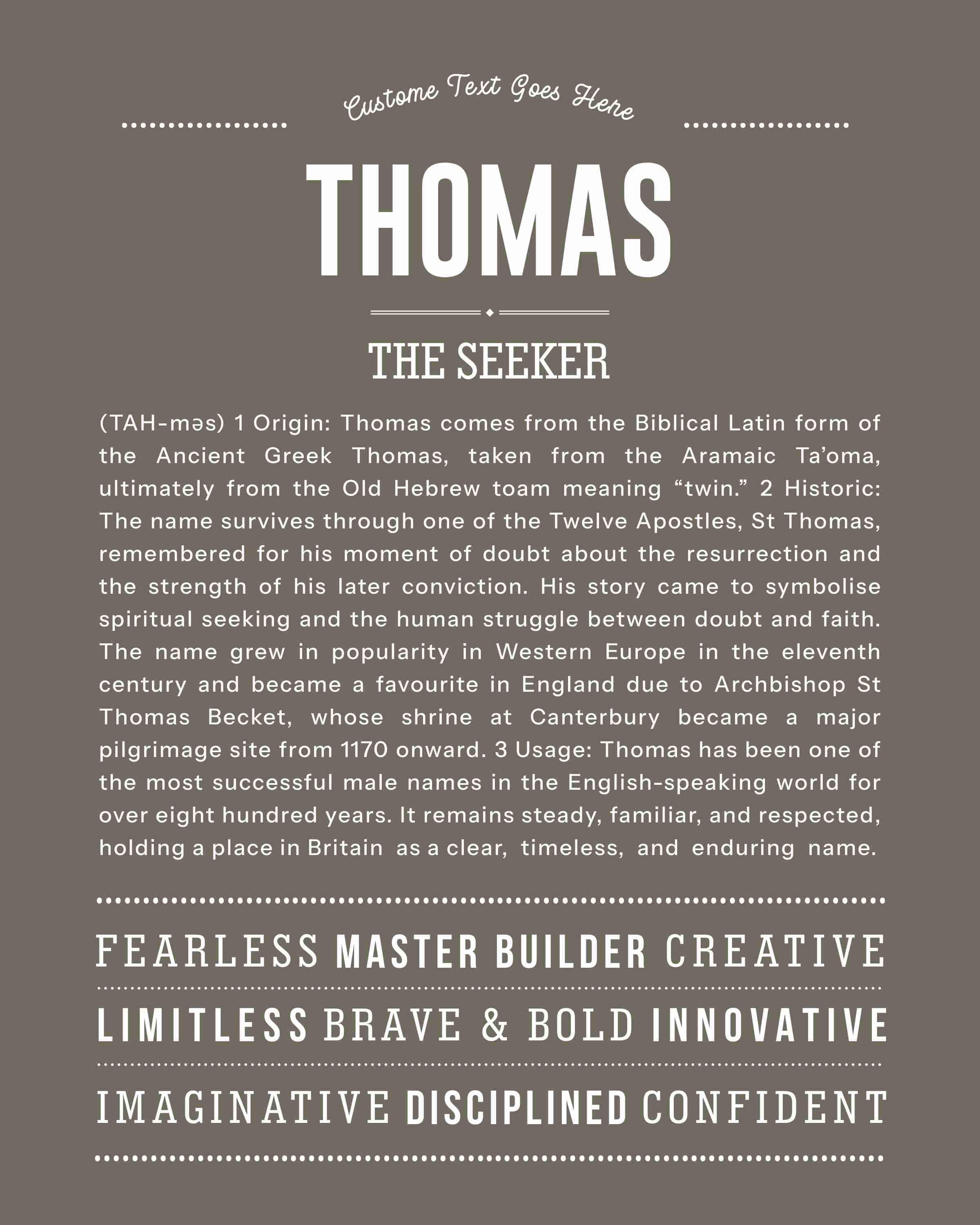 Thomas | Personalised Name Meaning Print – Custom Name Art Gift
