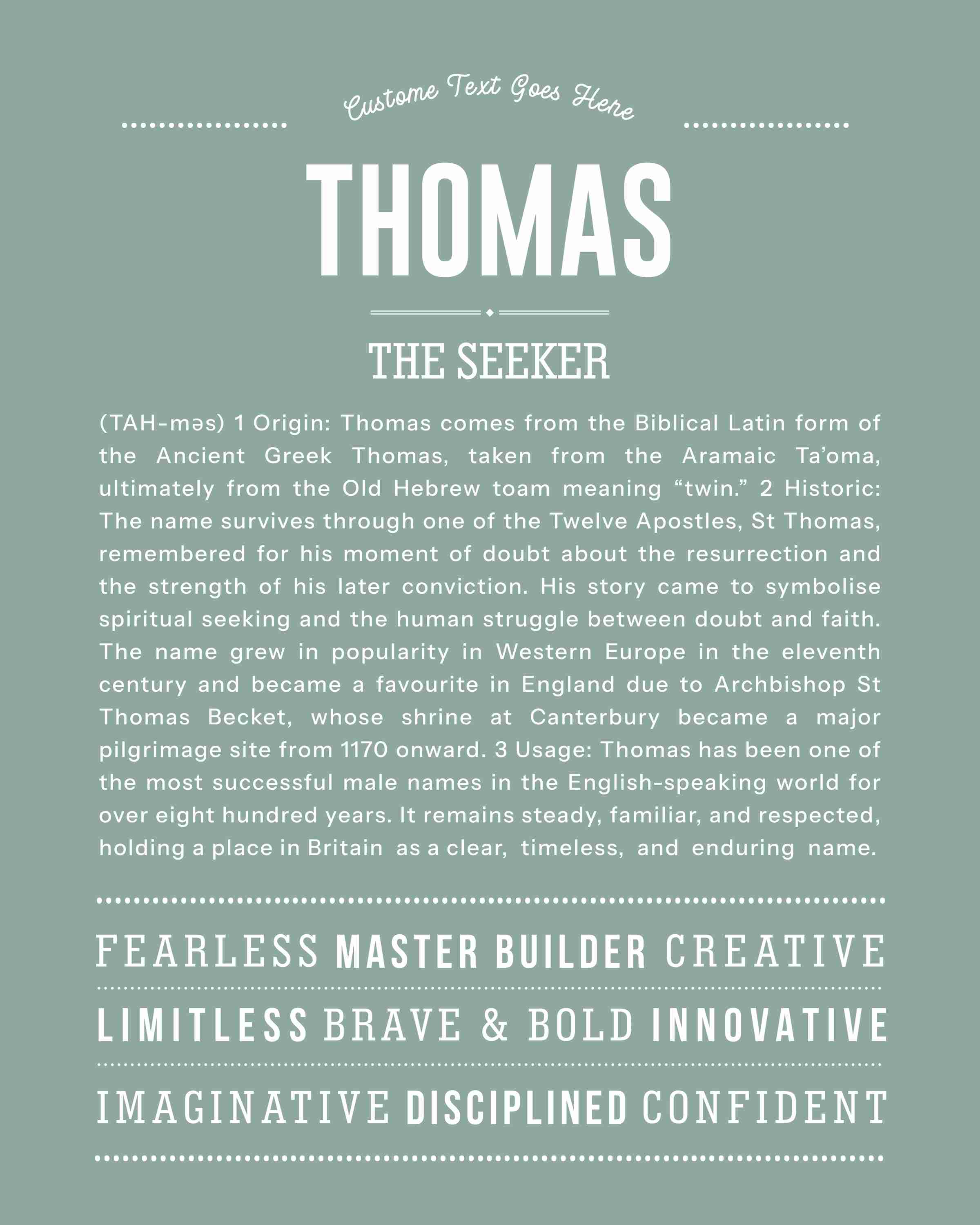 Thomas | Personalised Name Meaning Print – Custom Name Art Gift