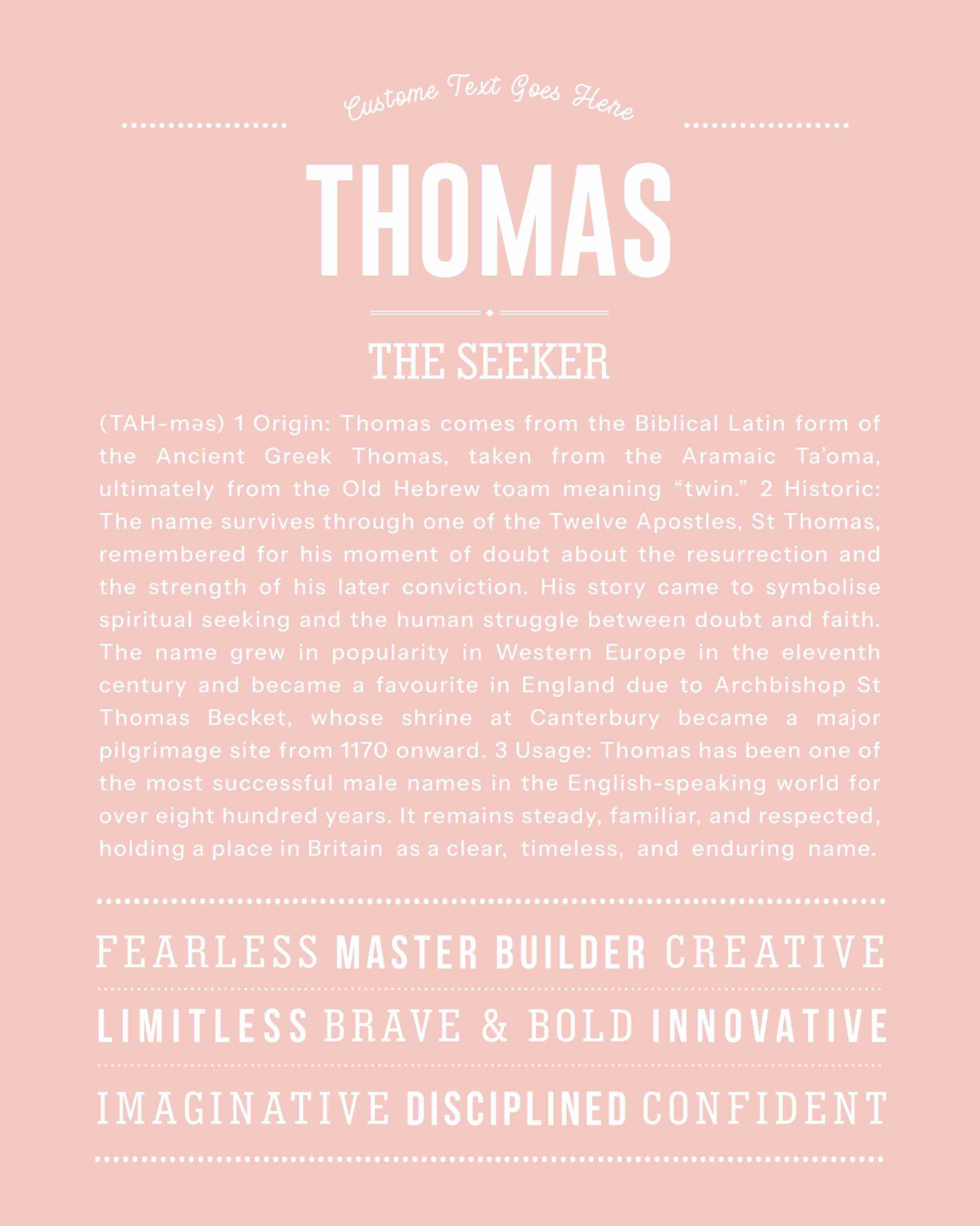 Thomas | Personalised Name Meaning Print – Custom Name Art Gift