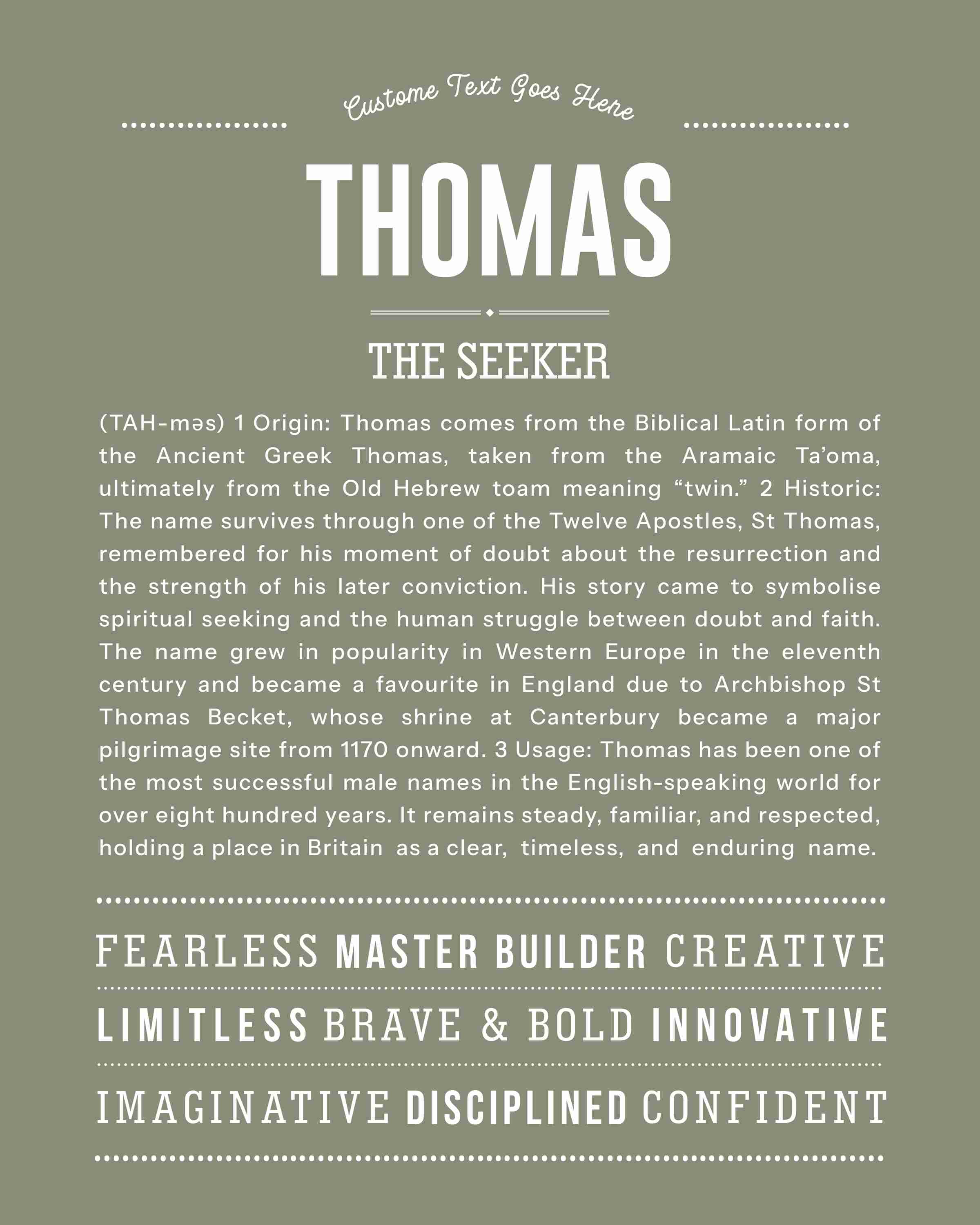 Thomas | Personalised Name Meaning Print – Custom Name Art Gift