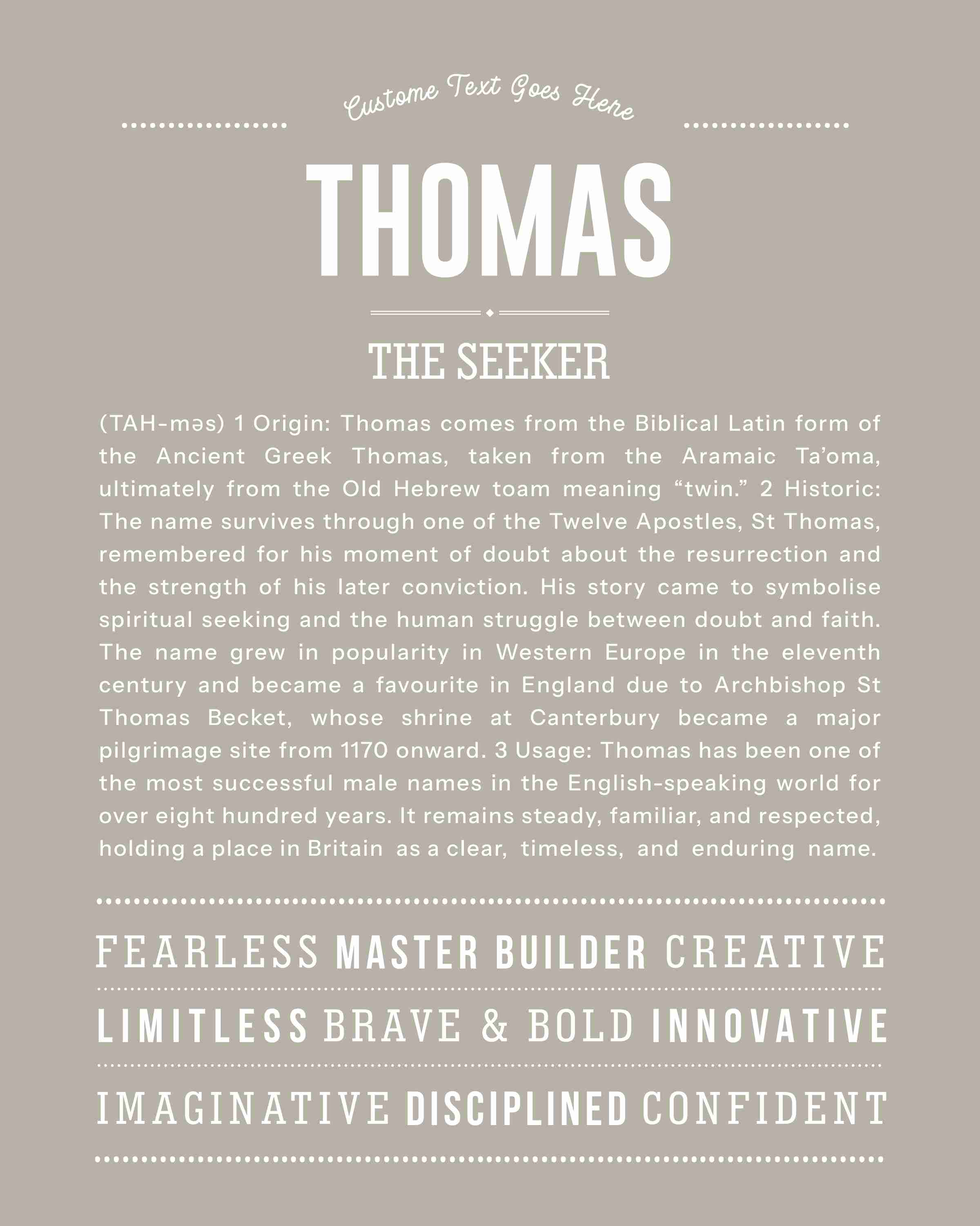 Thomas | Personalised Name Meaning Print – Custom Name Art Gift