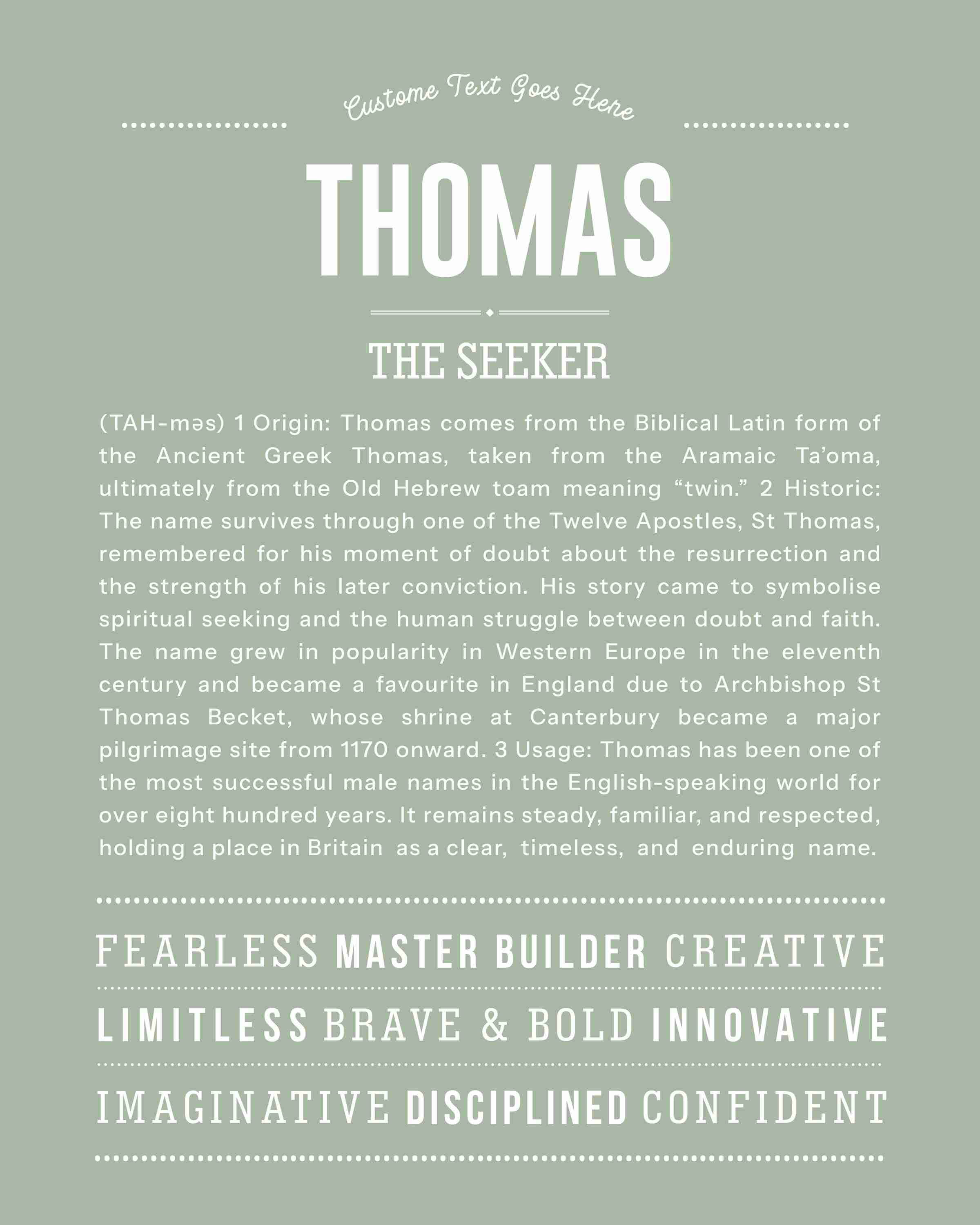 Thomas | Personalised Name Meaning Print – Custom Name Art Gift