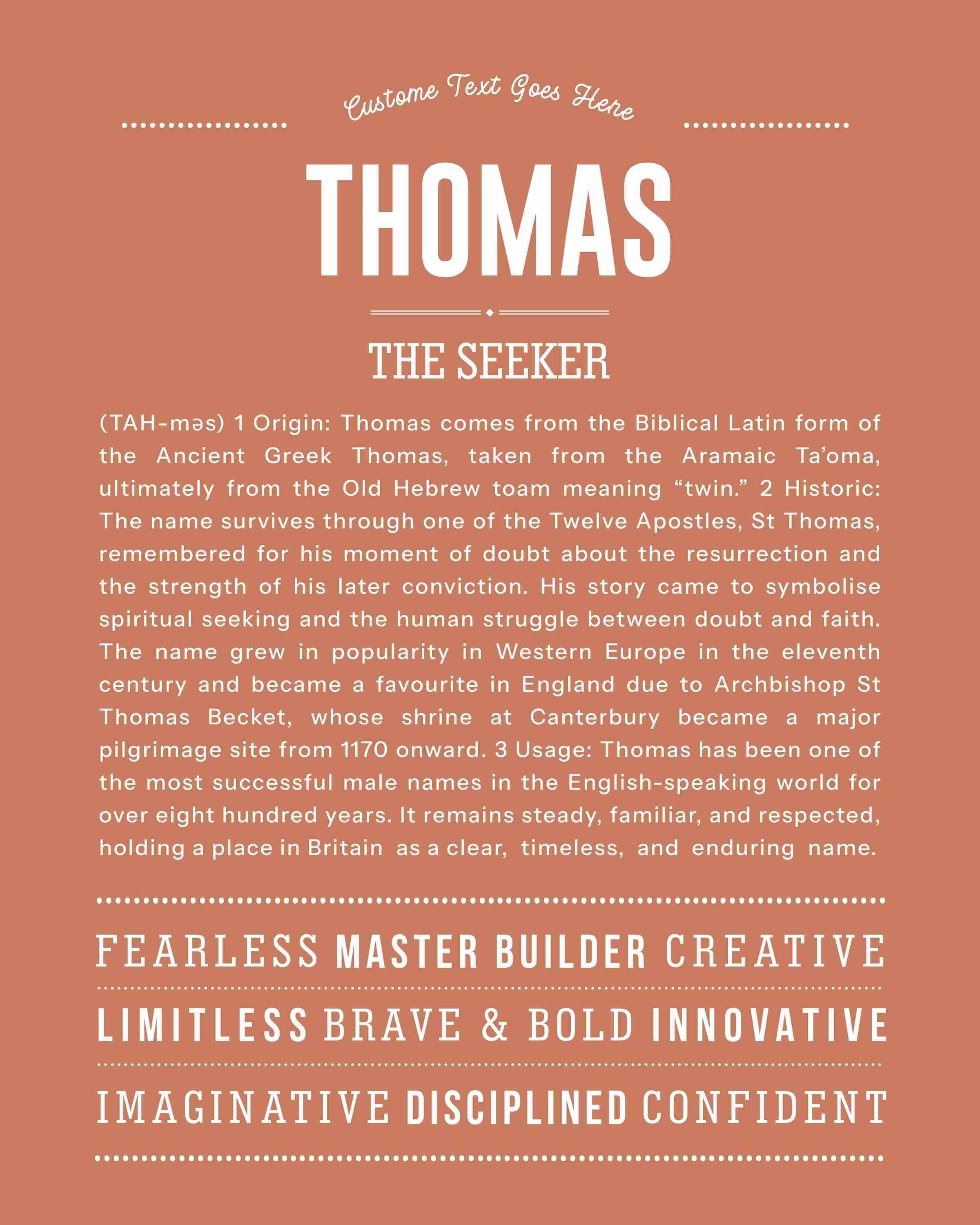 Thomas | Personalised Name Meaning Print – Custom Name Art Gift