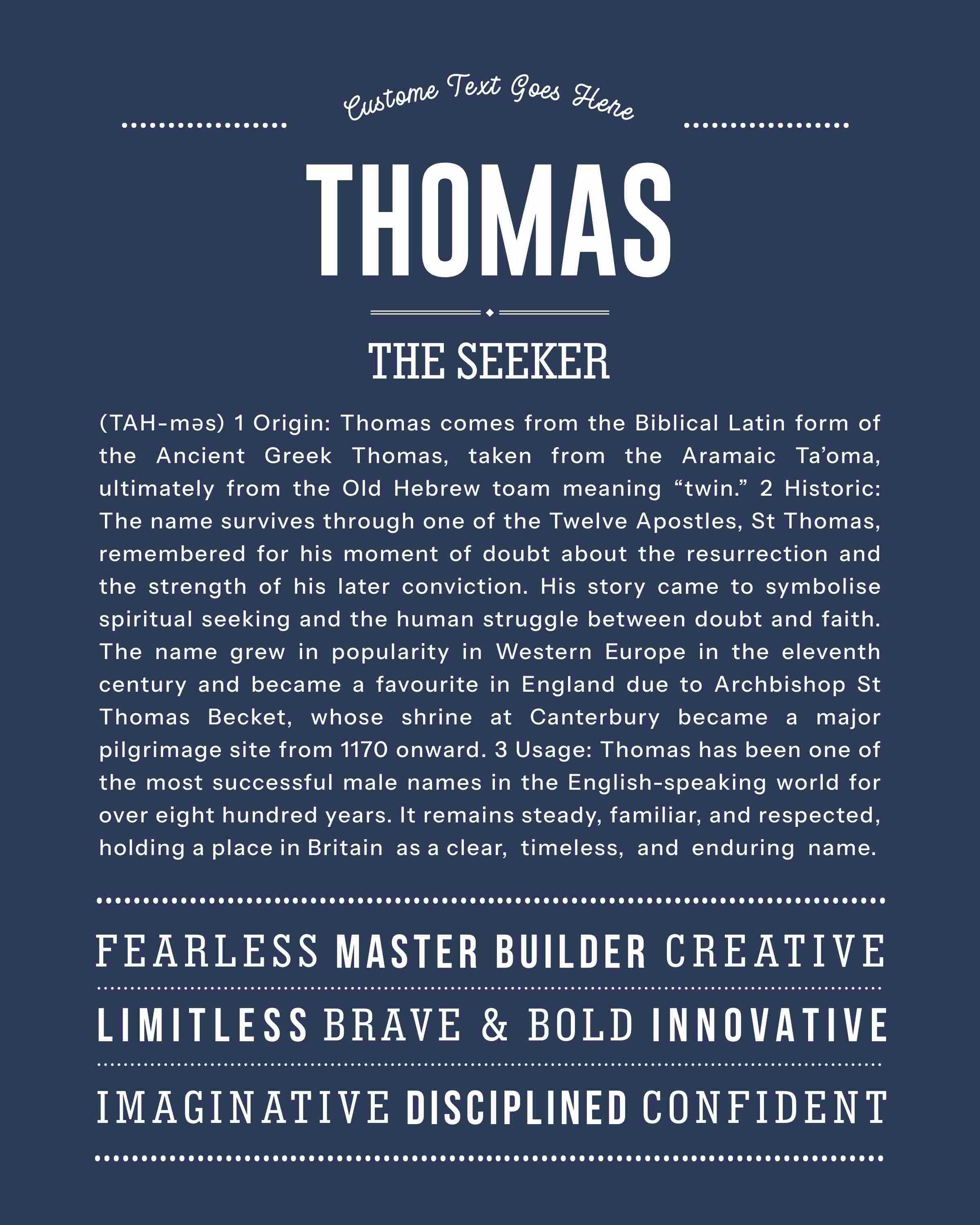Thomas | Personalised Name Meaning Print – Custom Name Art Gift