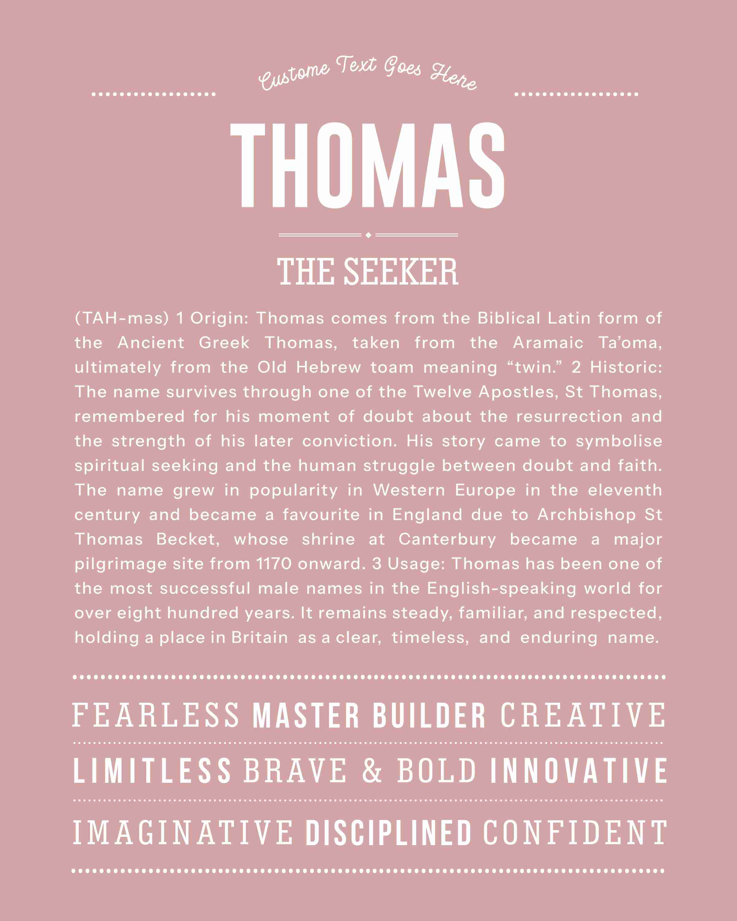 Thomas | Personalised Name Meaning Print – Custom Name Art Gift