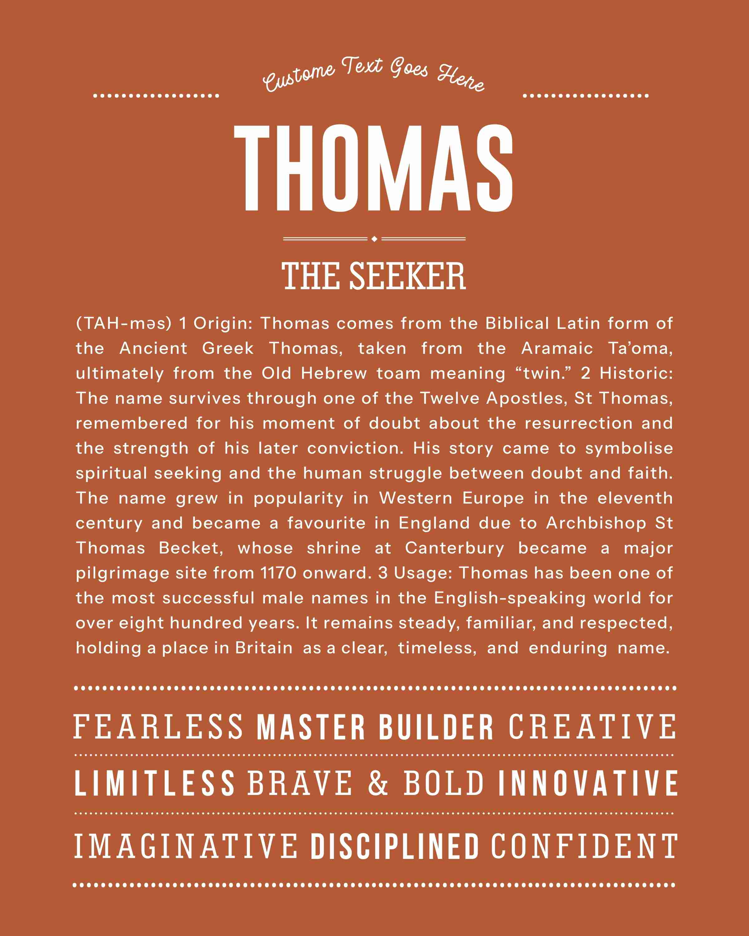 Thomas | Personalised Name Meaning Print – Custom Name Art Gift