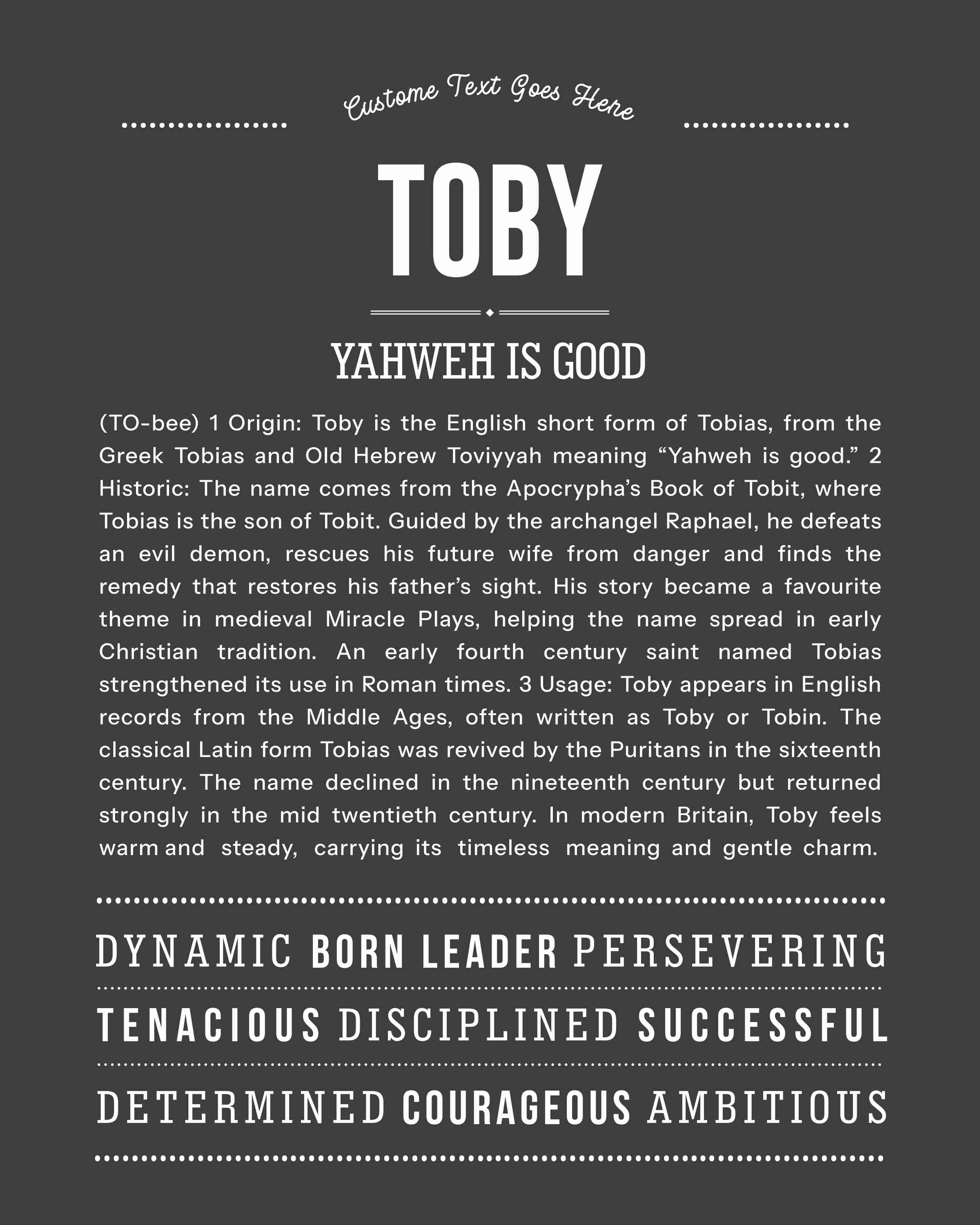 Toby | Personalised Name Meaning Print – Custom Name Art Gift