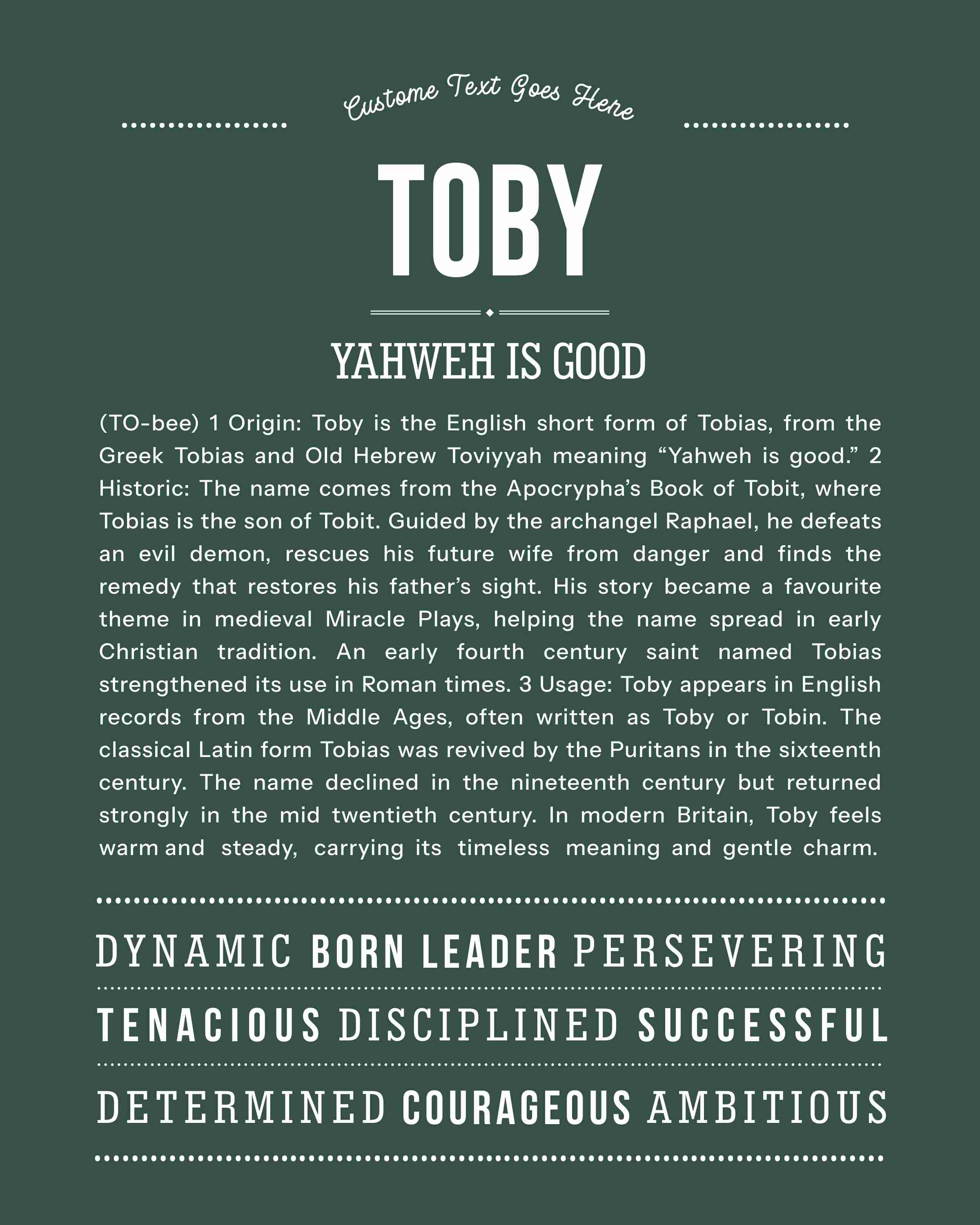 Toby | Personalised Name Meaning Print – Custom Name Art Gift