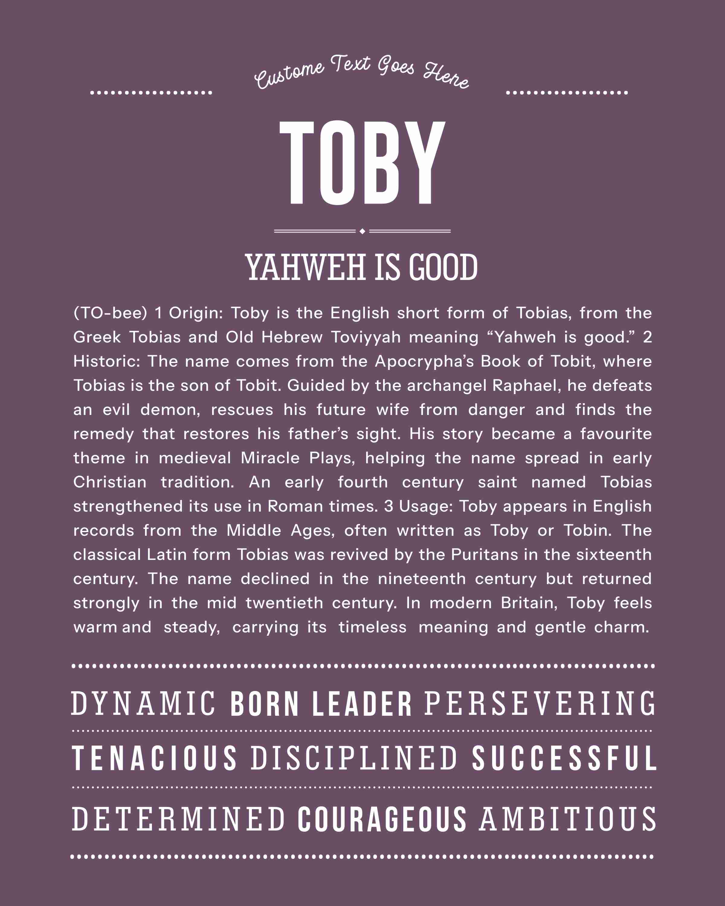 Toby | Personalised Name Meaning Print – Custom Name Art Gift