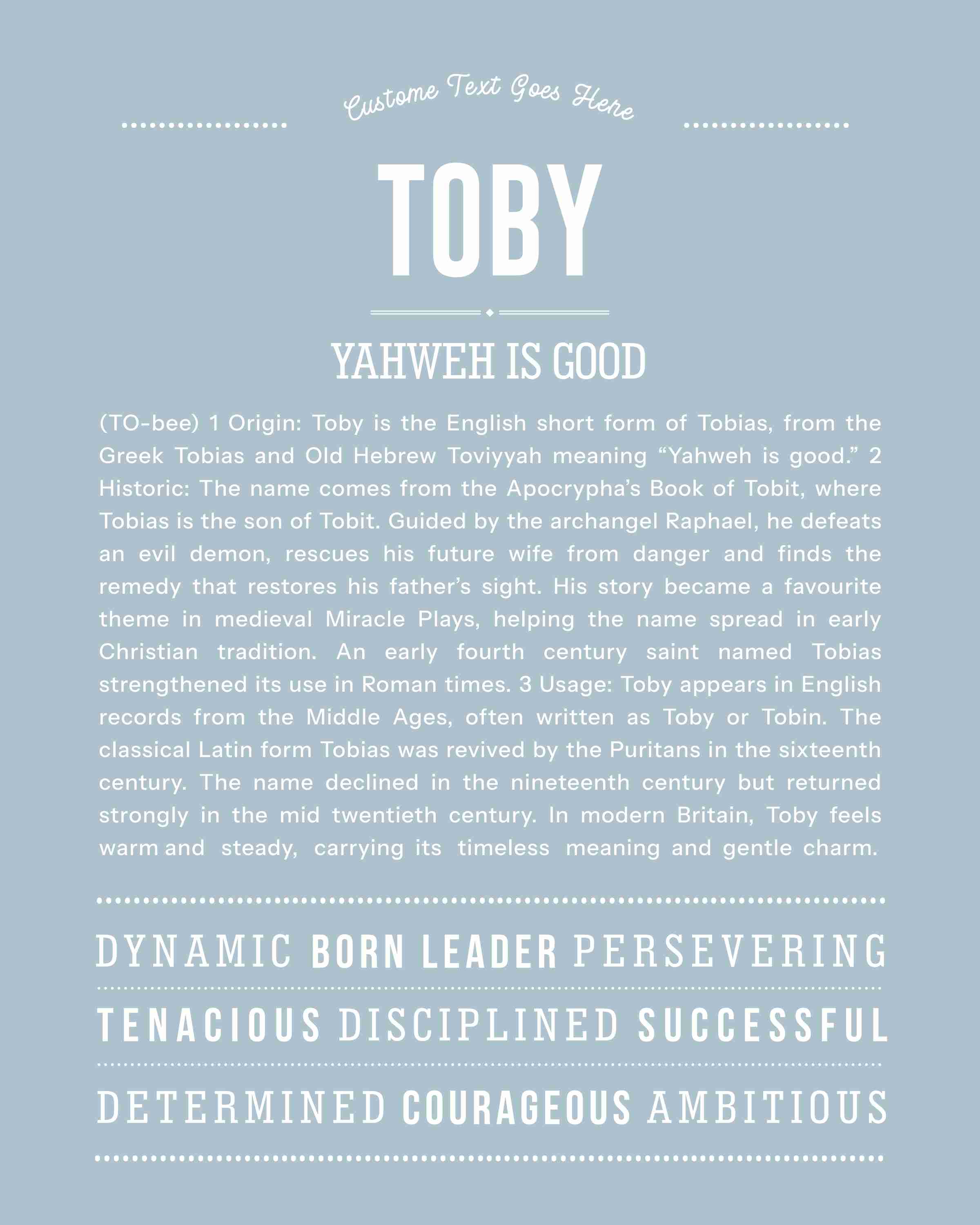 Toby | Personalised Name Meaning Print – Custom Name Art Gift