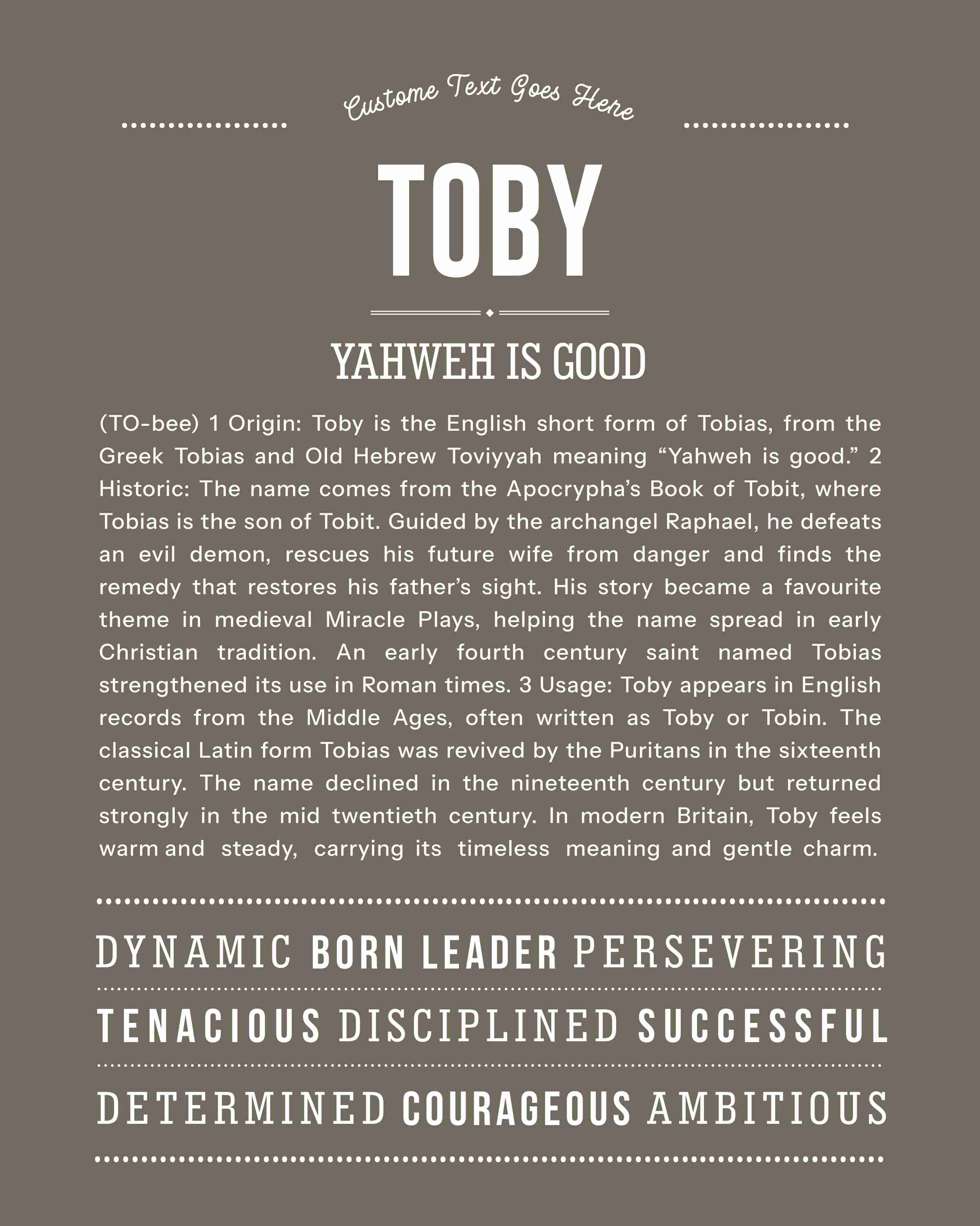 Toby | Personalised Name Meaning Print – Custom Name Art Gift