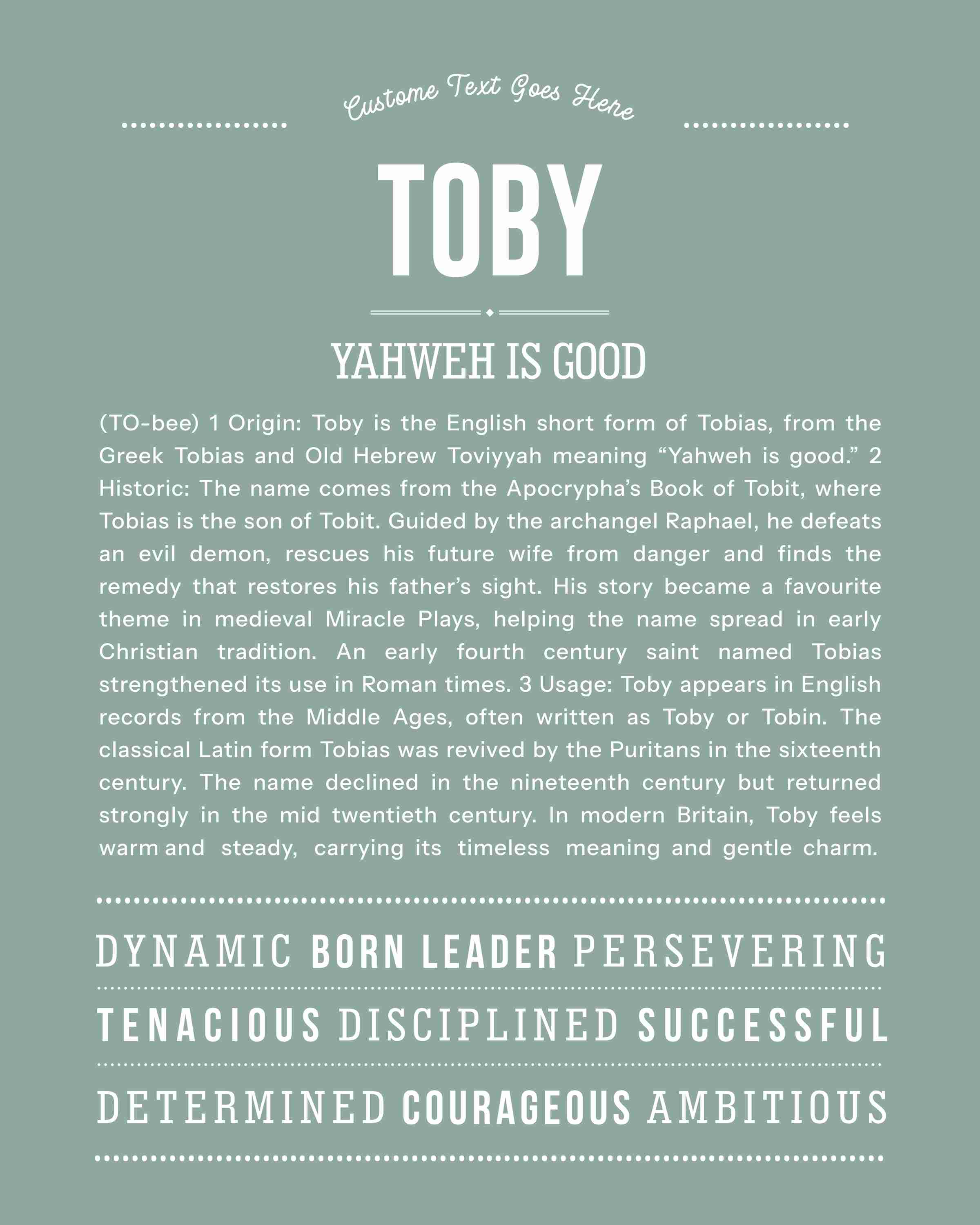 Toby | Personalised Name Meaning Print – Custom Name Art Gift