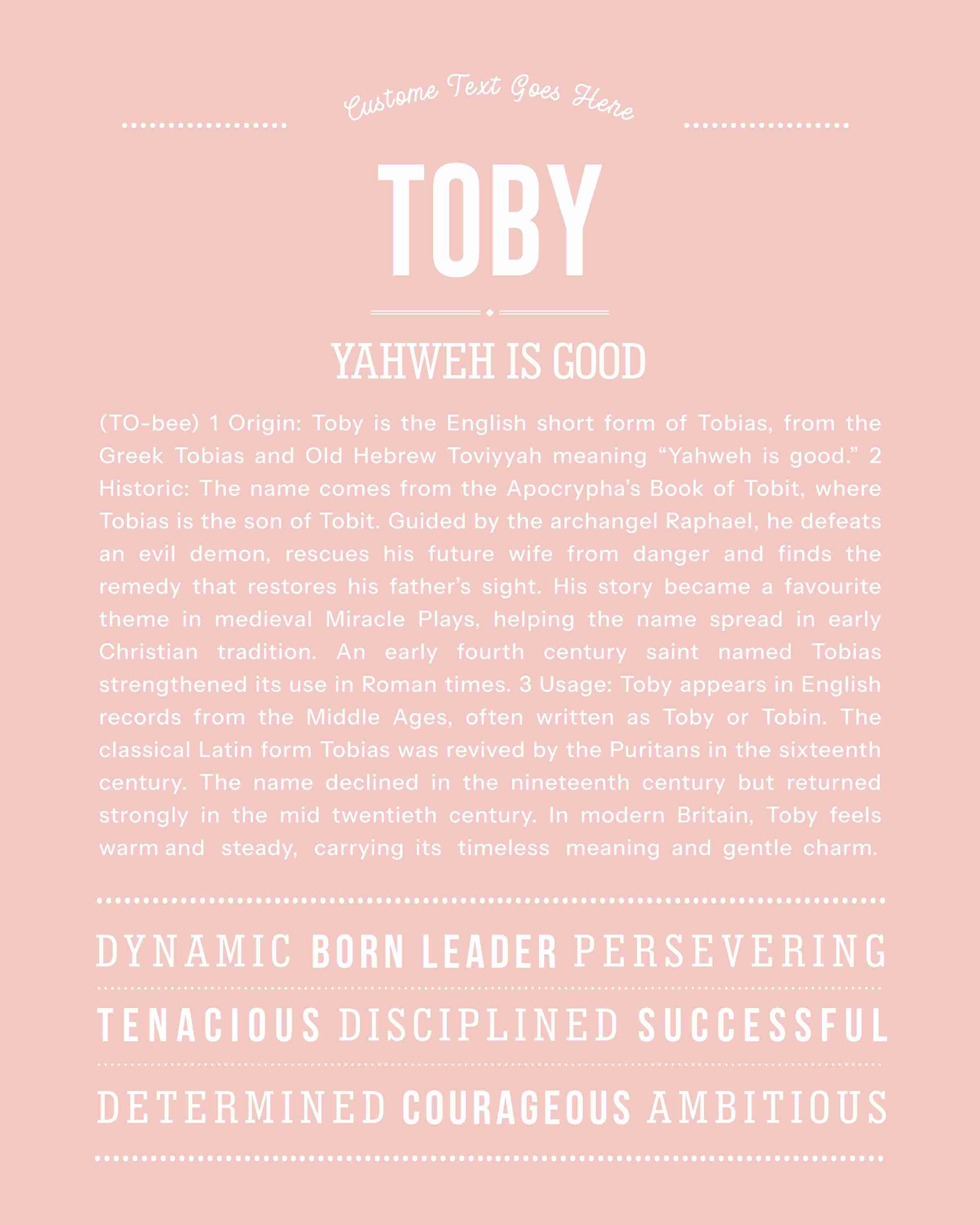 Toby | Personalised Name Meaning Print – Custom Name Art Gift