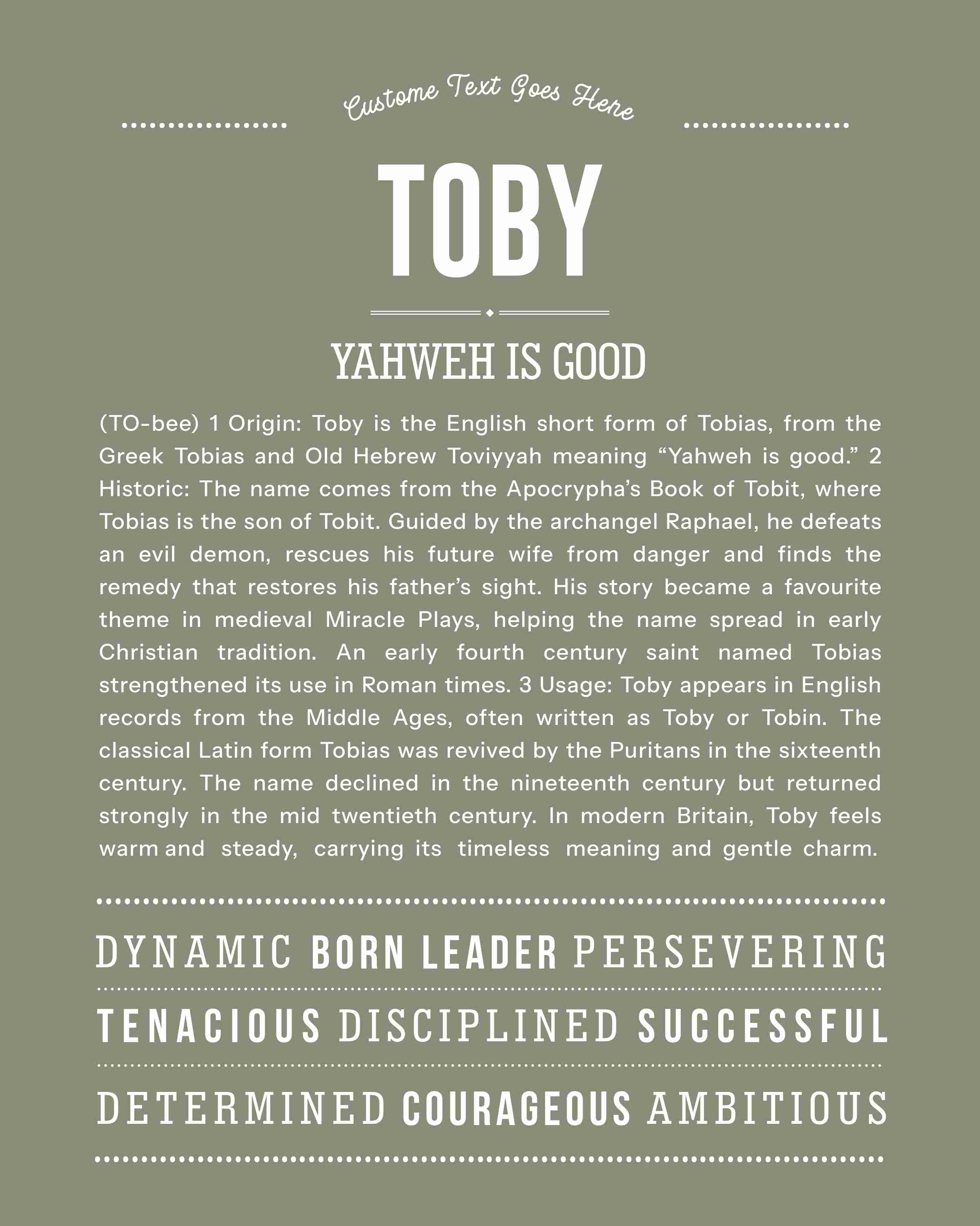 Toby | Personalised Name Meaning Print – Custom Name Art Gift