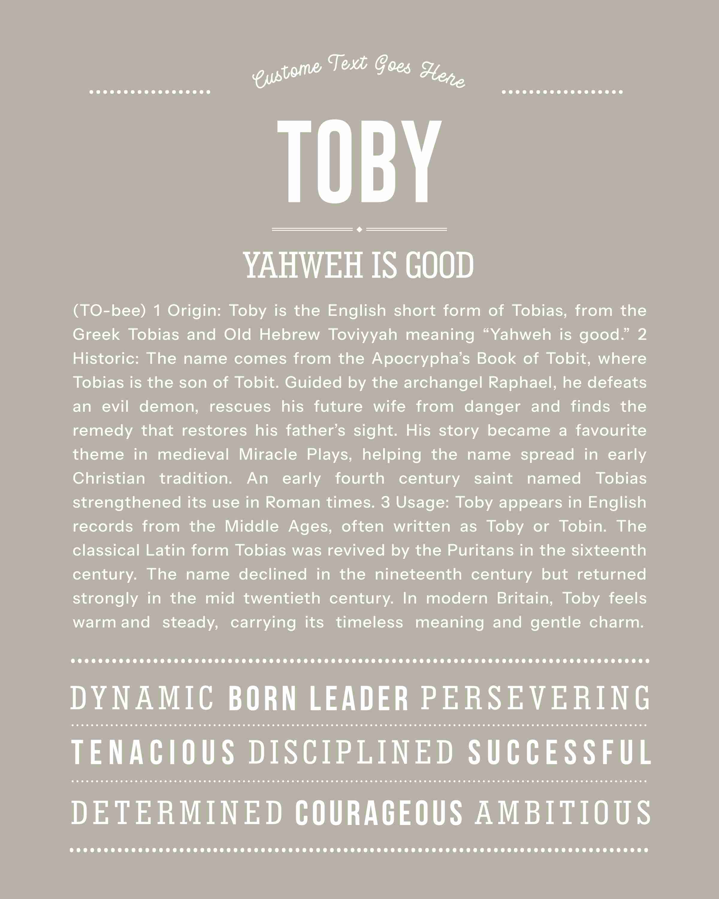 Toby | Personalised Name Meaning Print – Custom Name Art Gift