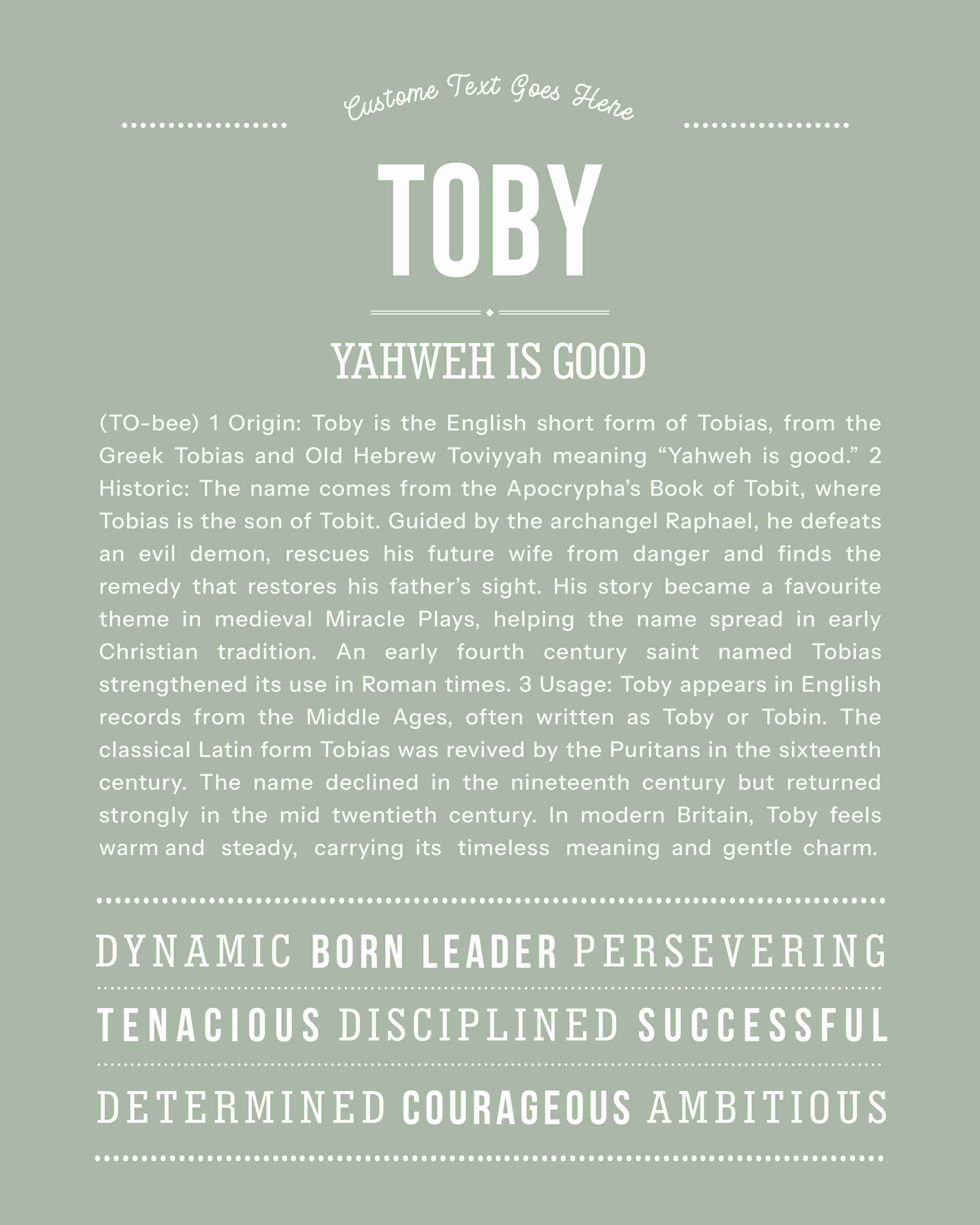 Toby | Personalised Name Meaning Print – Custom Name Art Gift