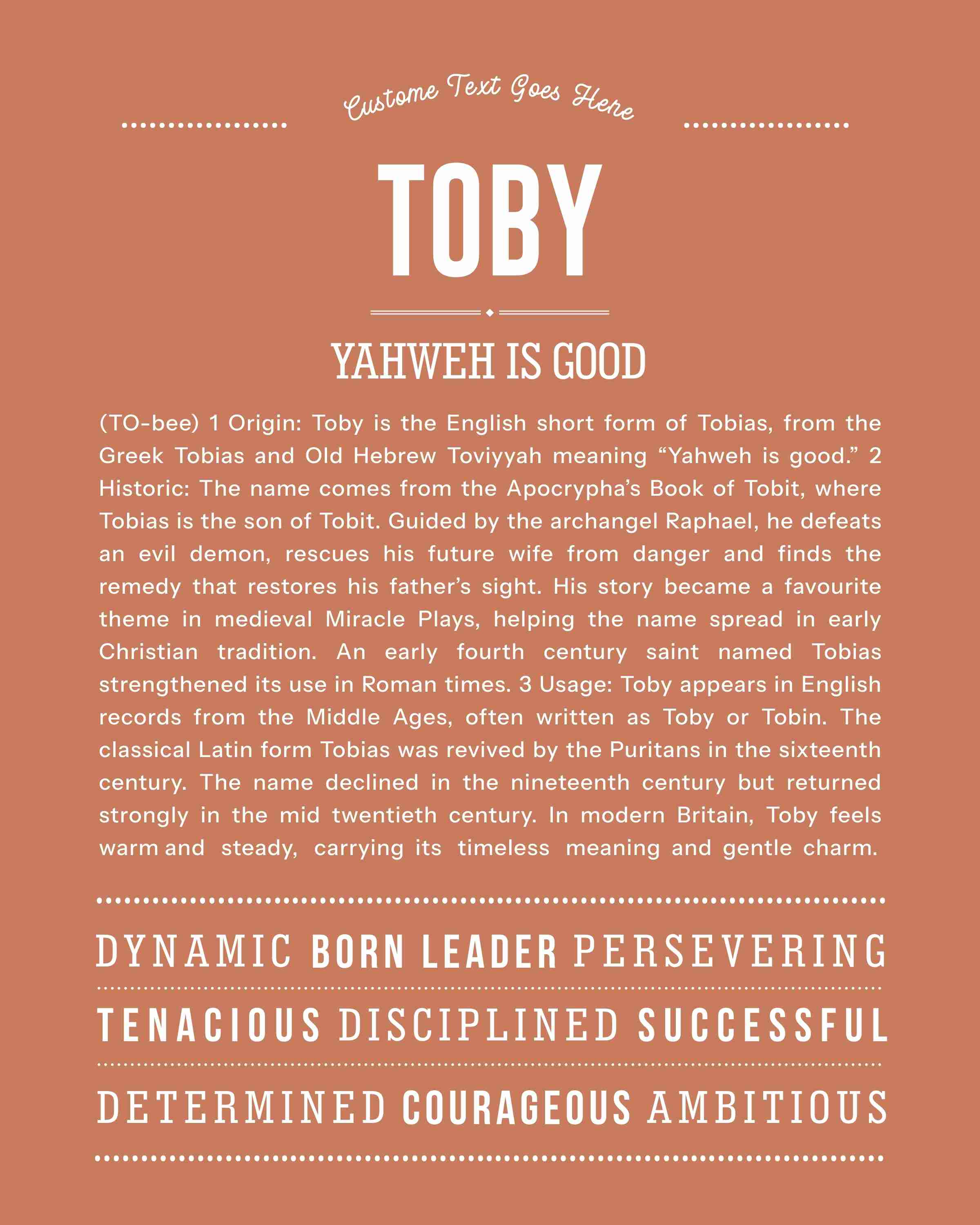 Toby | Personalised Name Meaning Print – Custom Name Art Gift