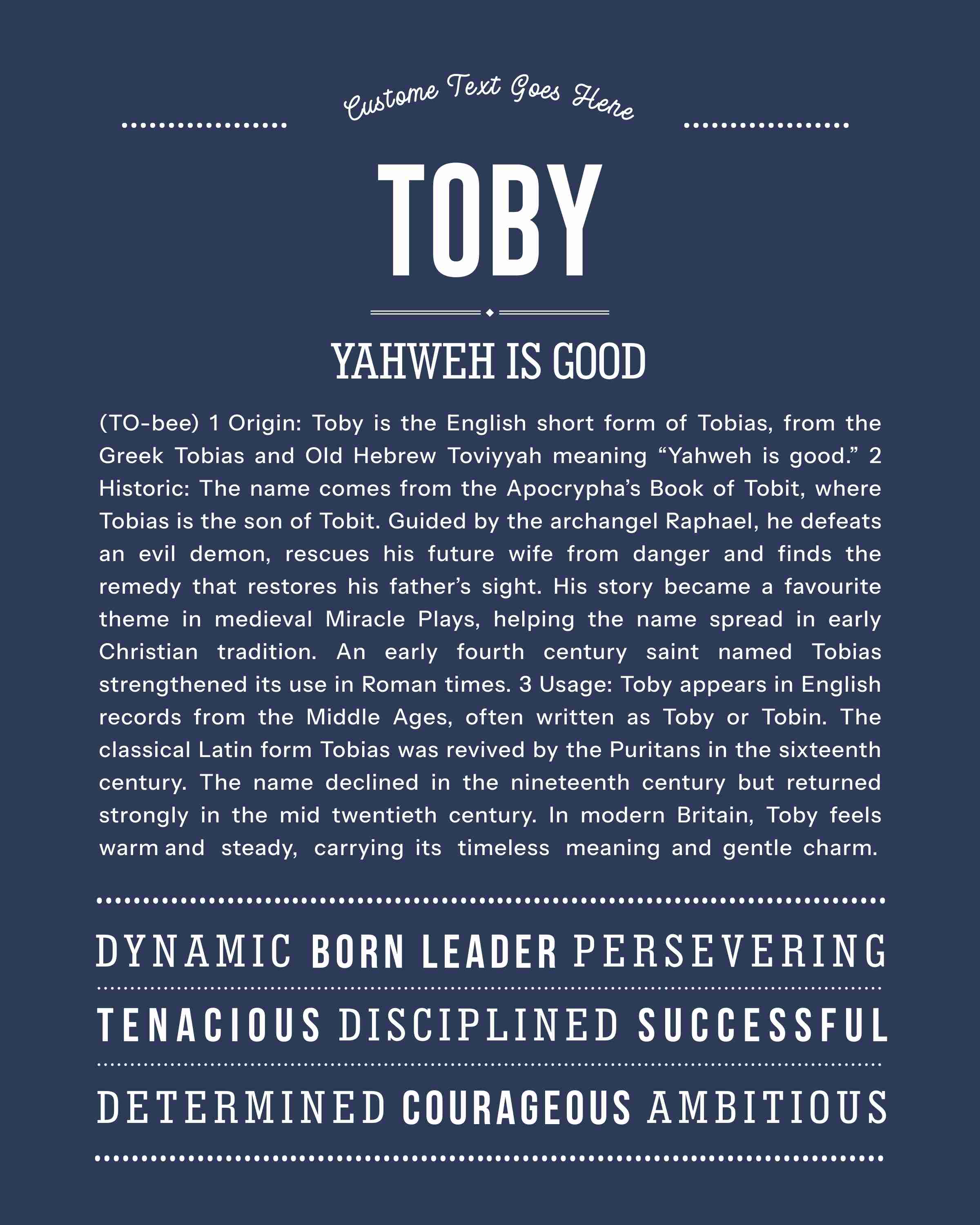 Toby | Personalised Name Meaning Print – Custom Name Art Gift