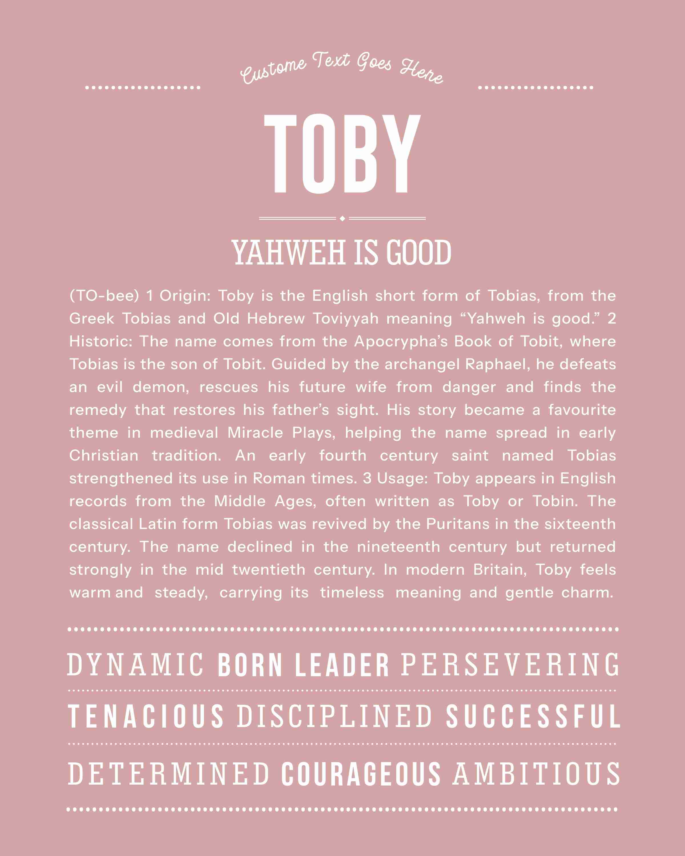 Toby | Personalised Name Meaning Print – Custom Name Art Gift