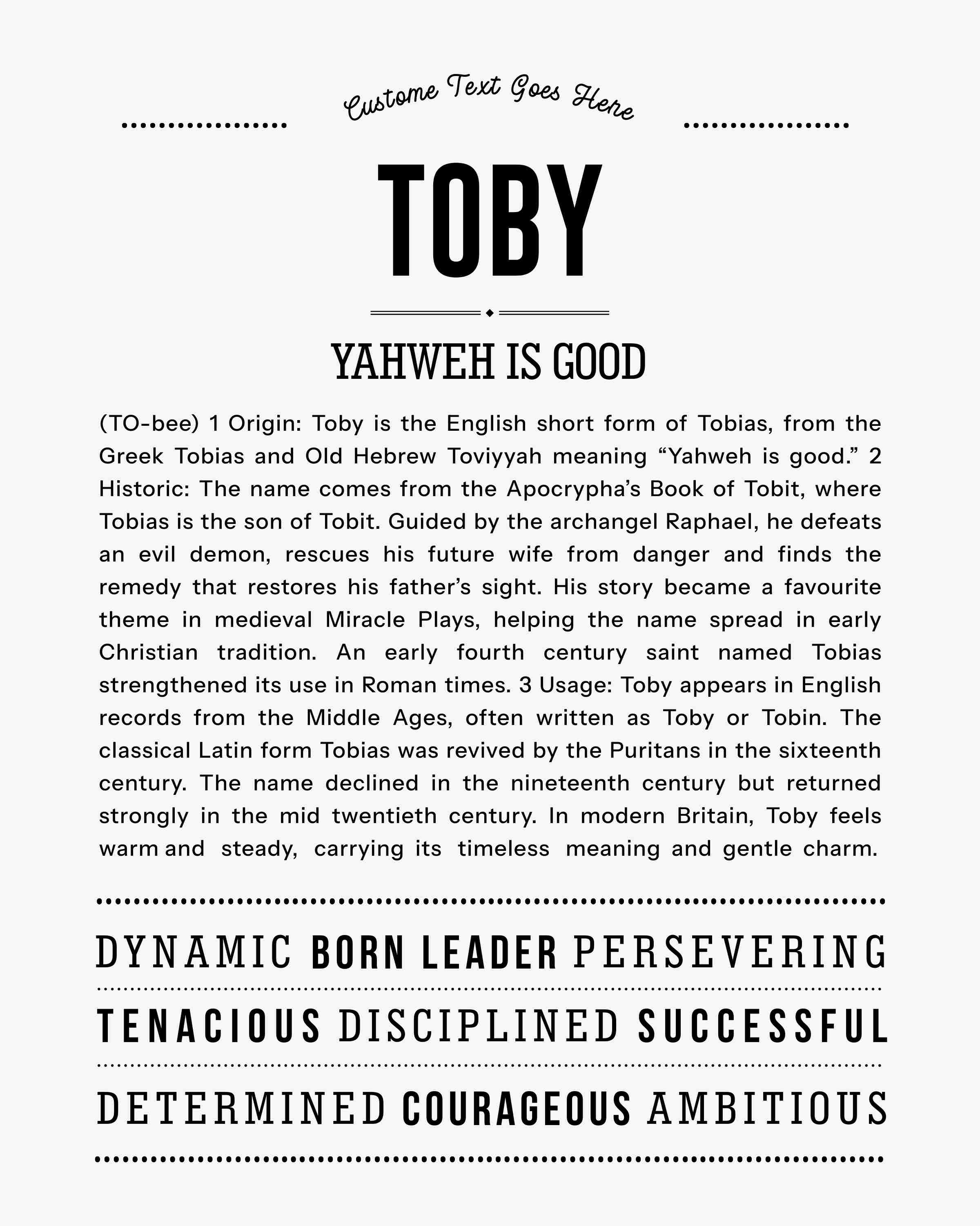 Toby | Personalised Name Meaning Print – Custom Name Art Gift