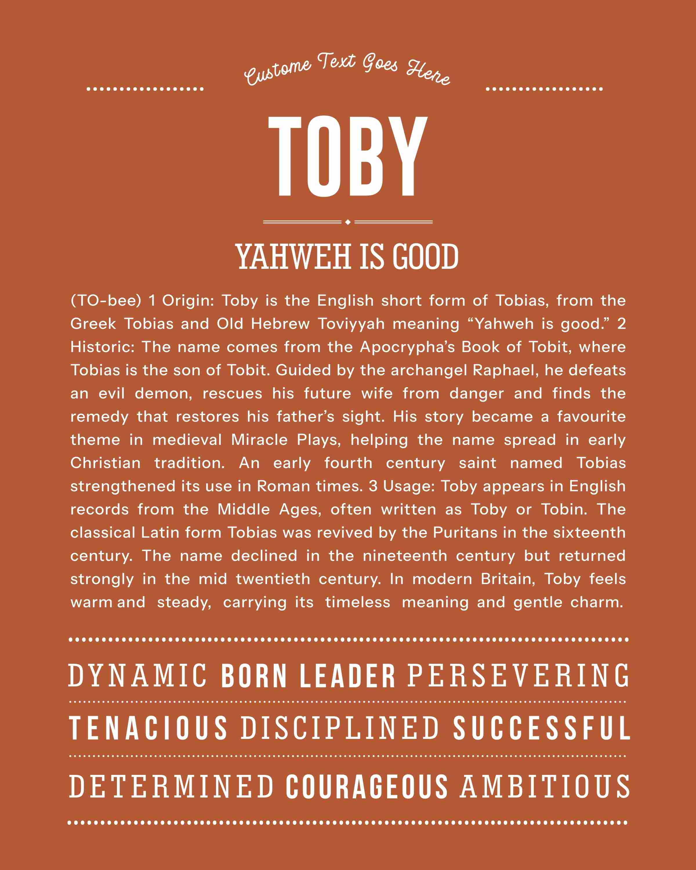 Toby | Personalised Name Meaning Print – Custom Name Art Gift