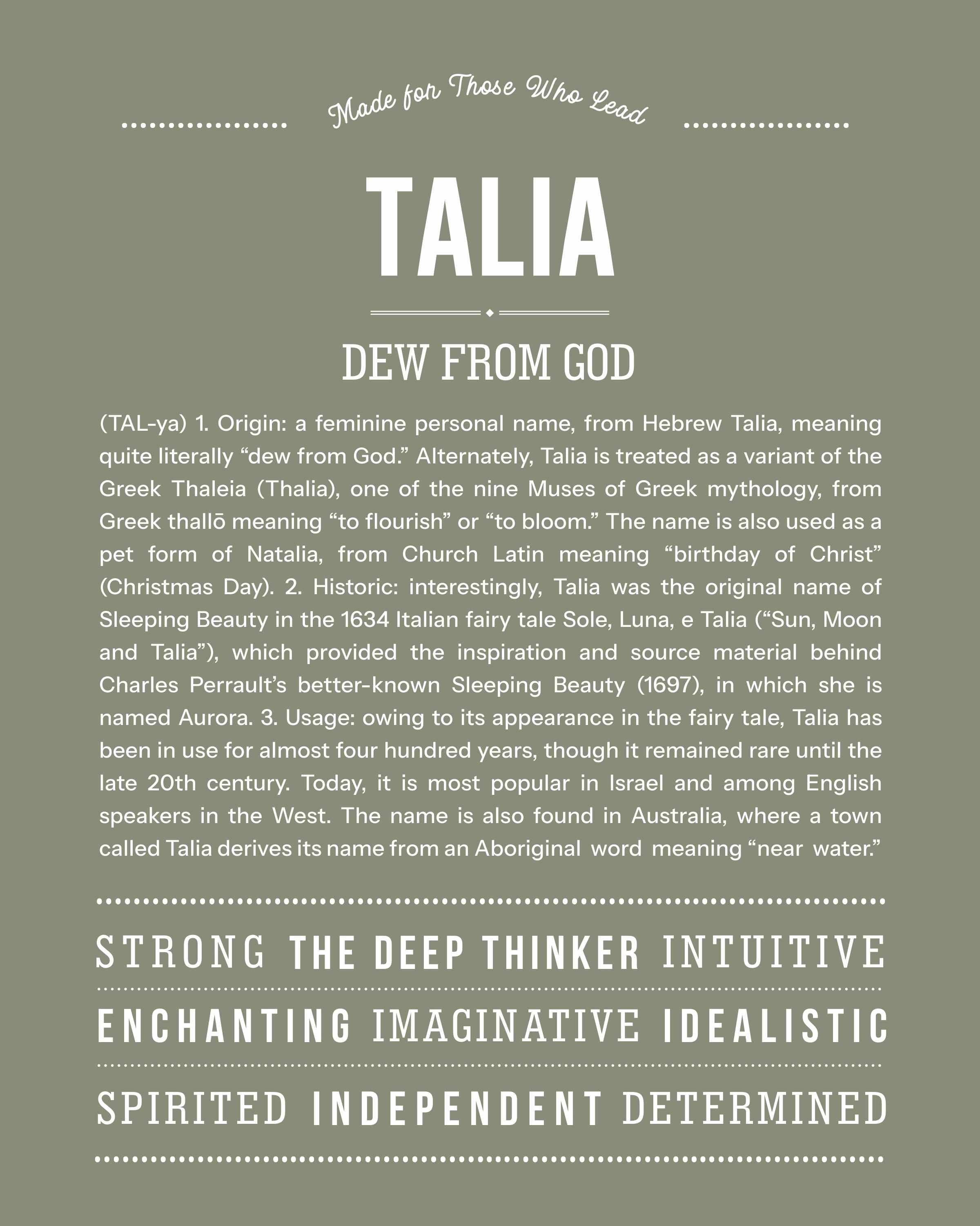 Talia | Personalised Name Meaning Print – Custom Name Art Gift
