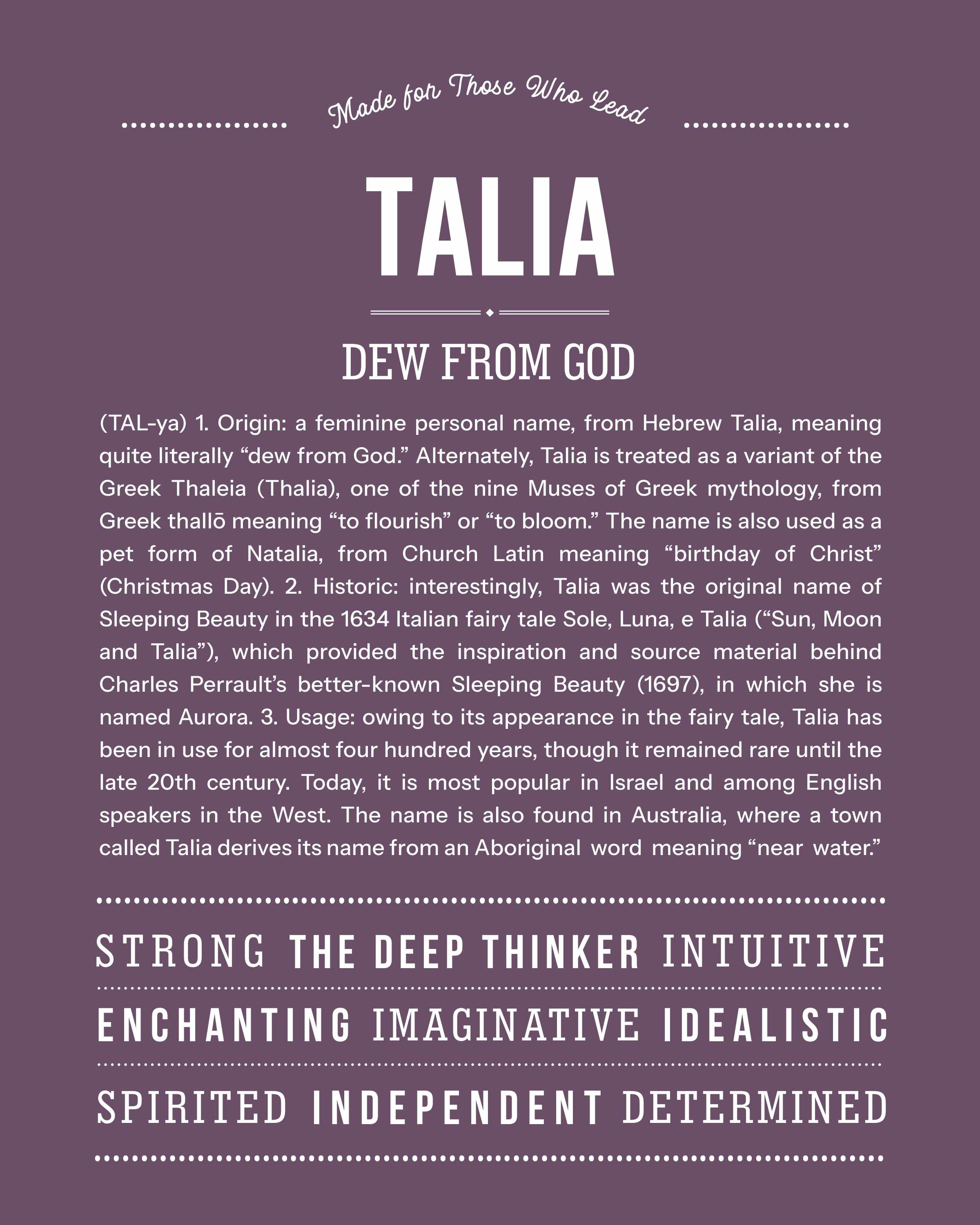 Talia | Personalised Name Meaning Print – Custom Name Art Gift