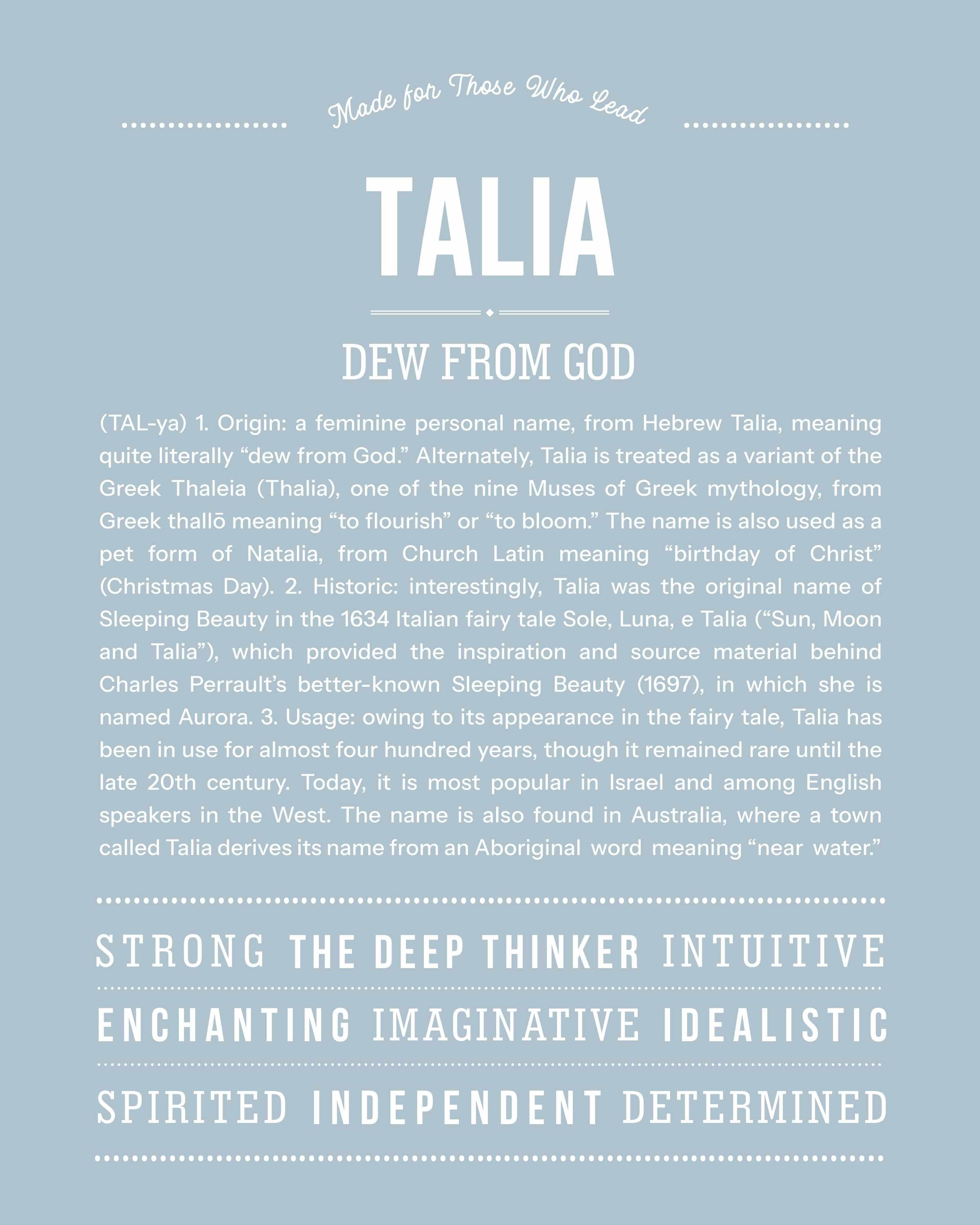 Talia | Personalised Name Meaning Print – Custom Name Art Gift