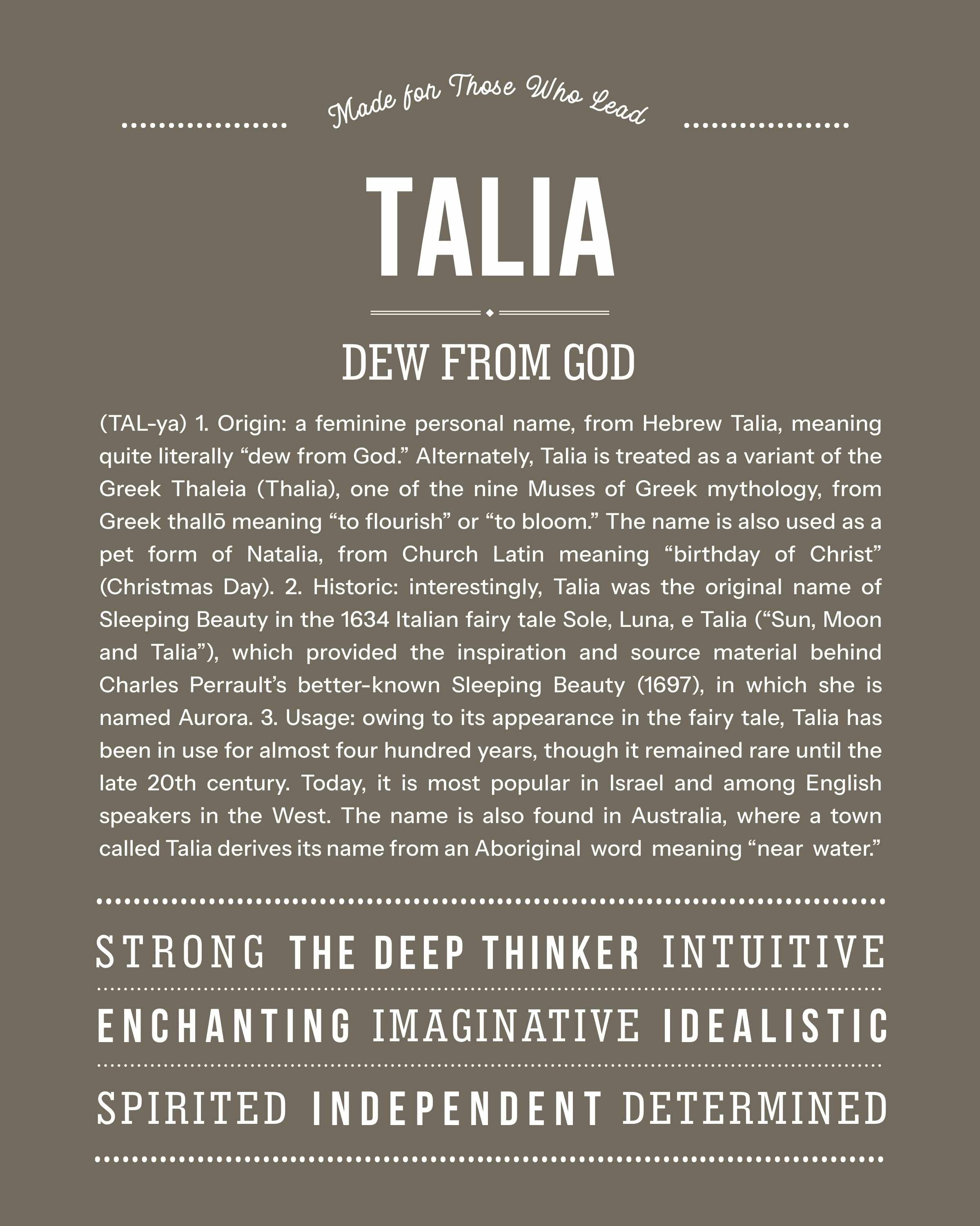 Talia | Personalised Name Meaning Print – Custom Name Art Gift