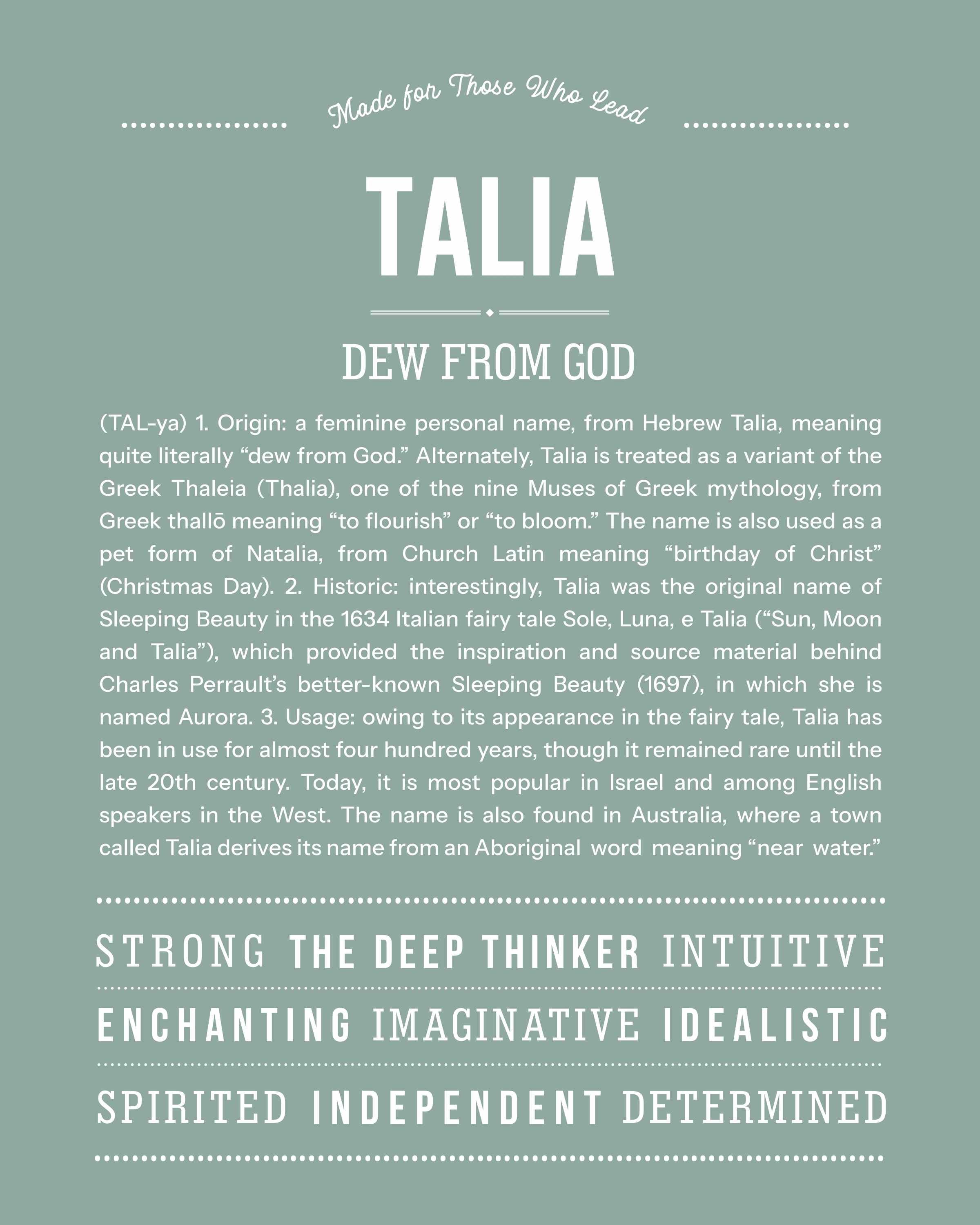 Talia | Personalised Name Meaning Print – Custom Name Art Gift