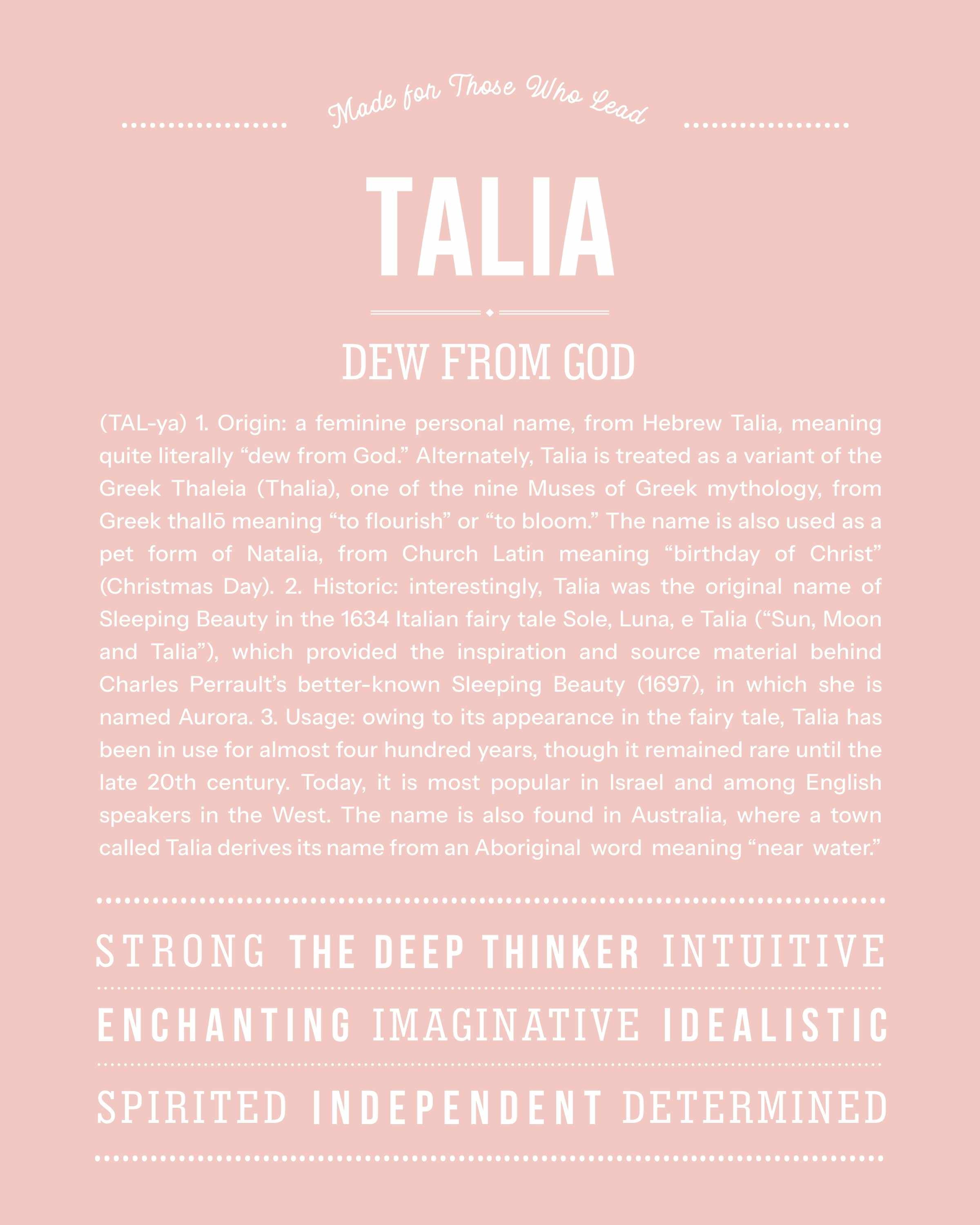 Talia | Personalised Name Meaning Print – Custom Name Art Gift