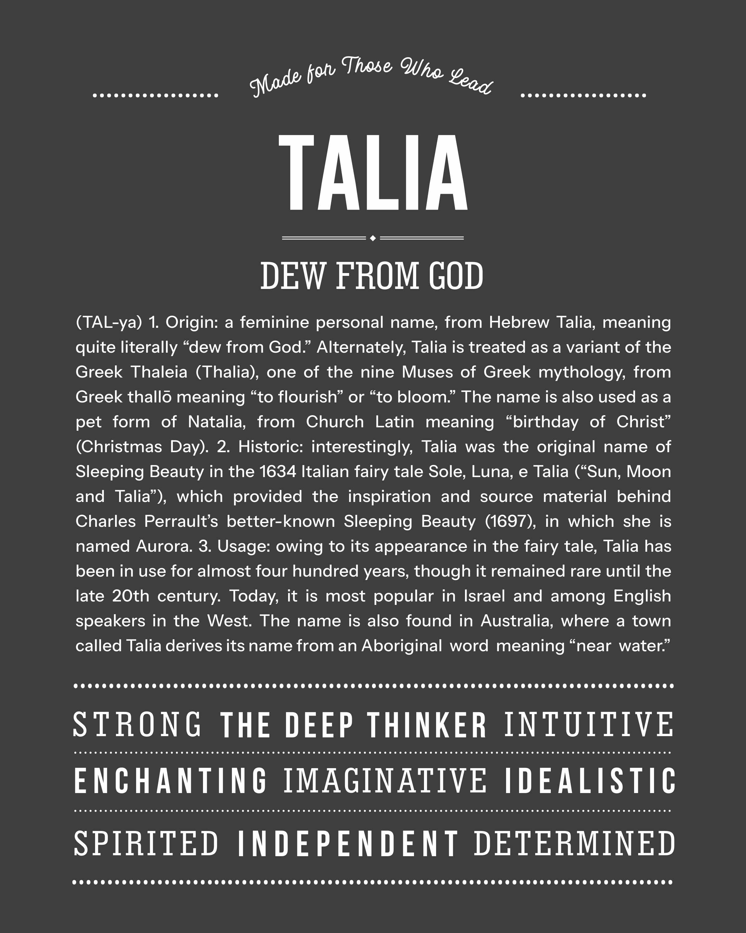 Talia | Personalised Name Meaning Print – Custom Name Art Gift