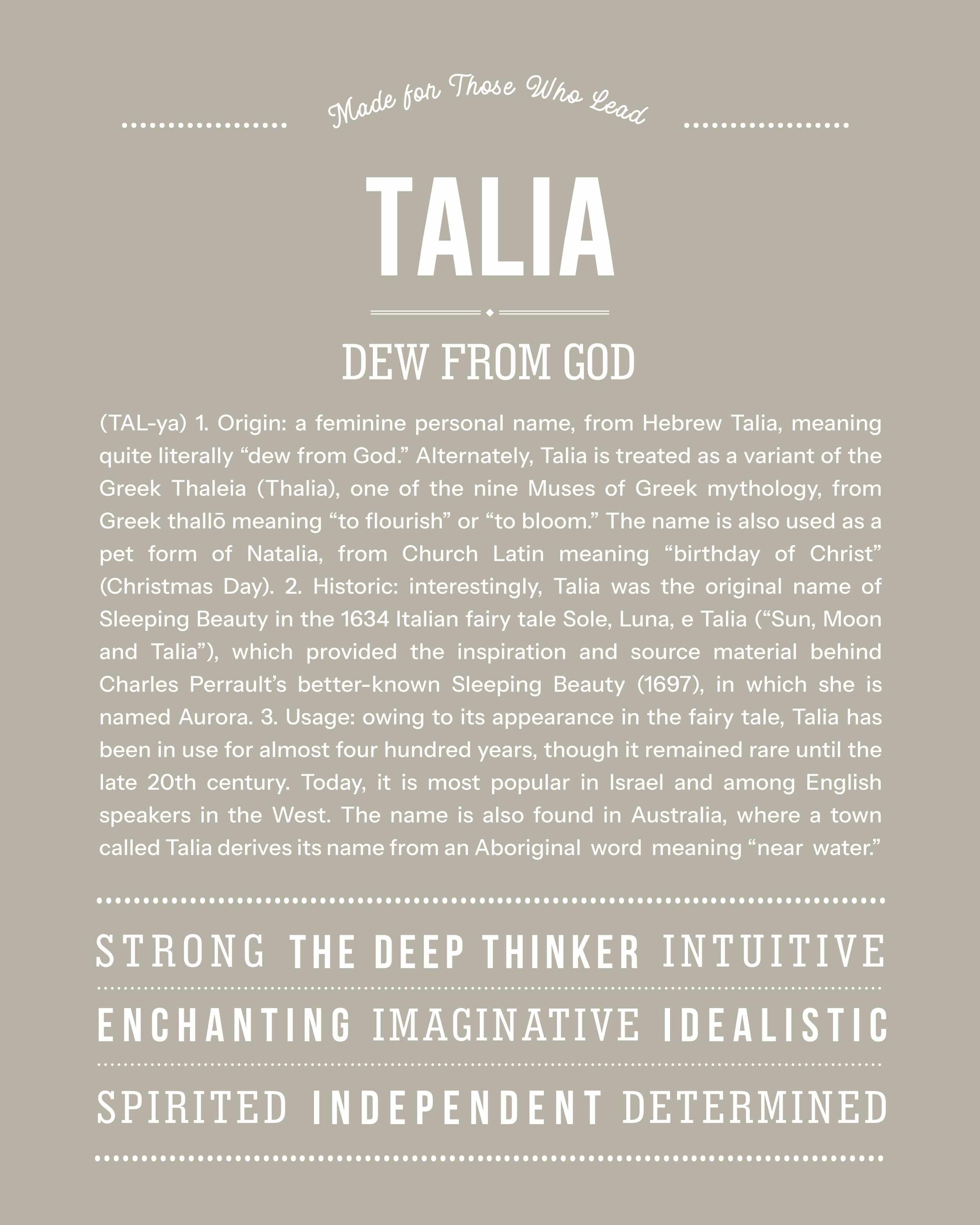 Talia | Personalised Name Meaning Print – Custom Name Art Gift