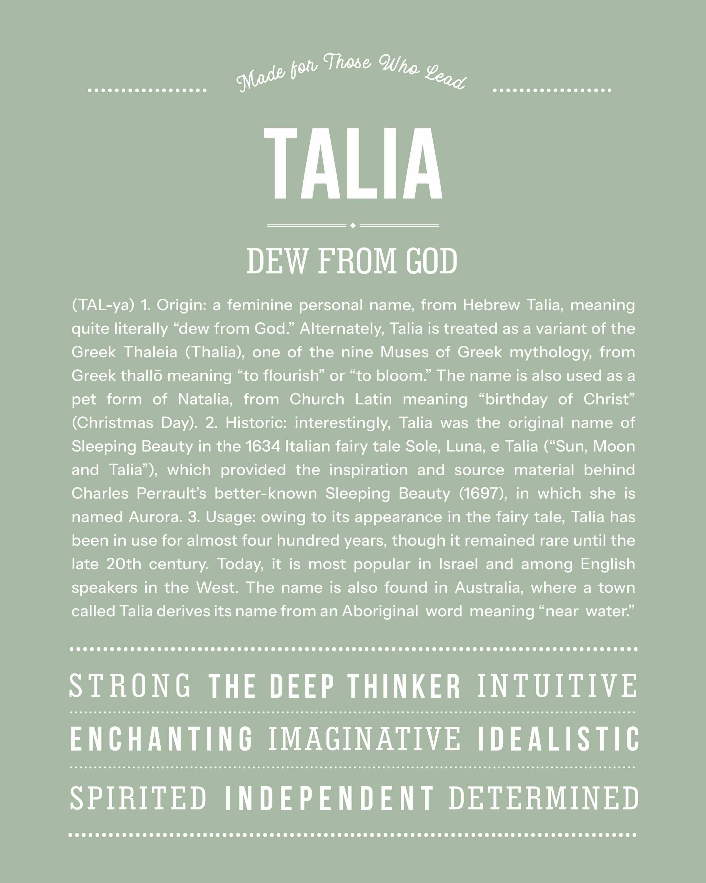 Talia | Personalised Name Meaning Print – Custom Name Art Gift