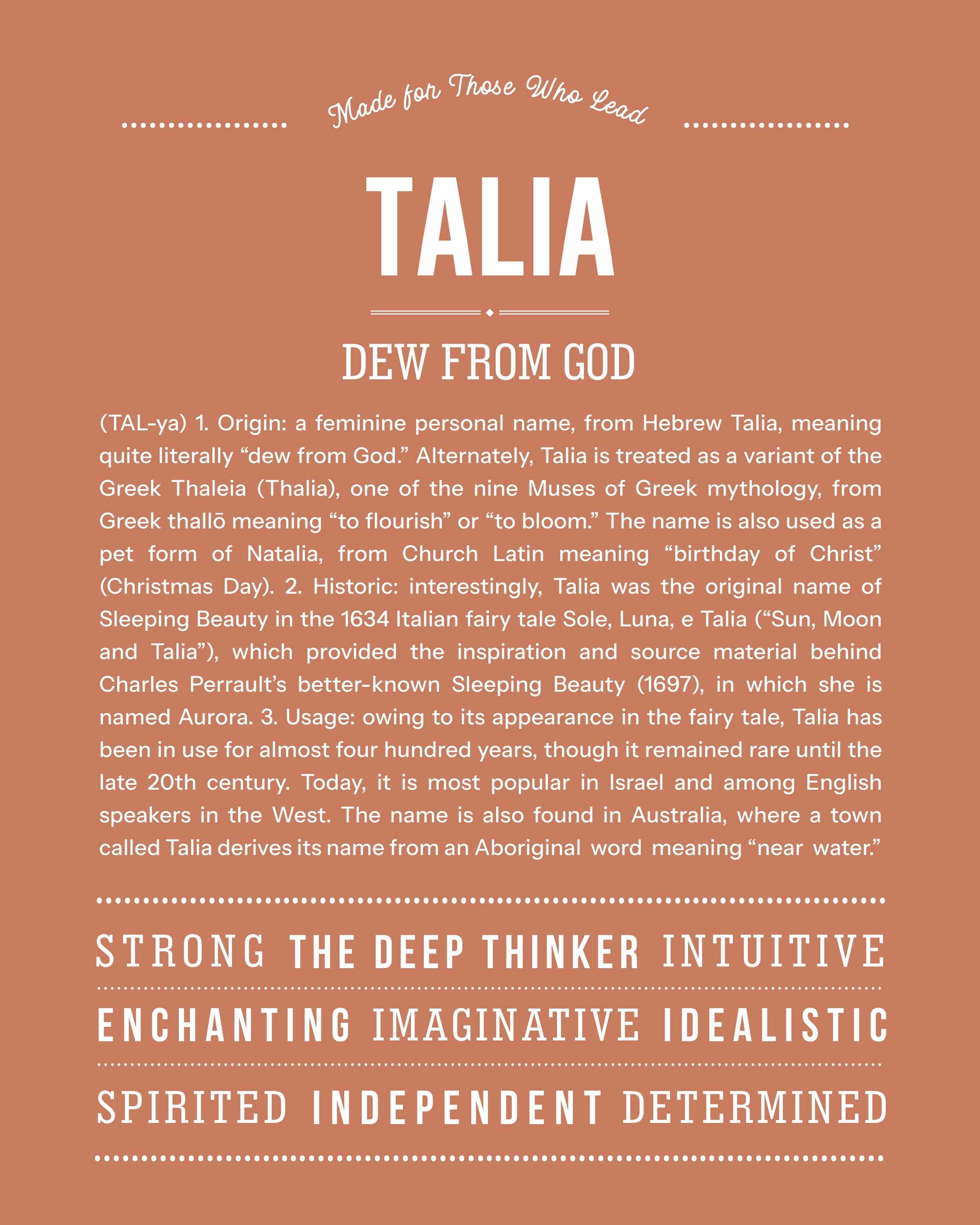 Talia | Personalised Name Meaning Print – Custom Name Art Gift