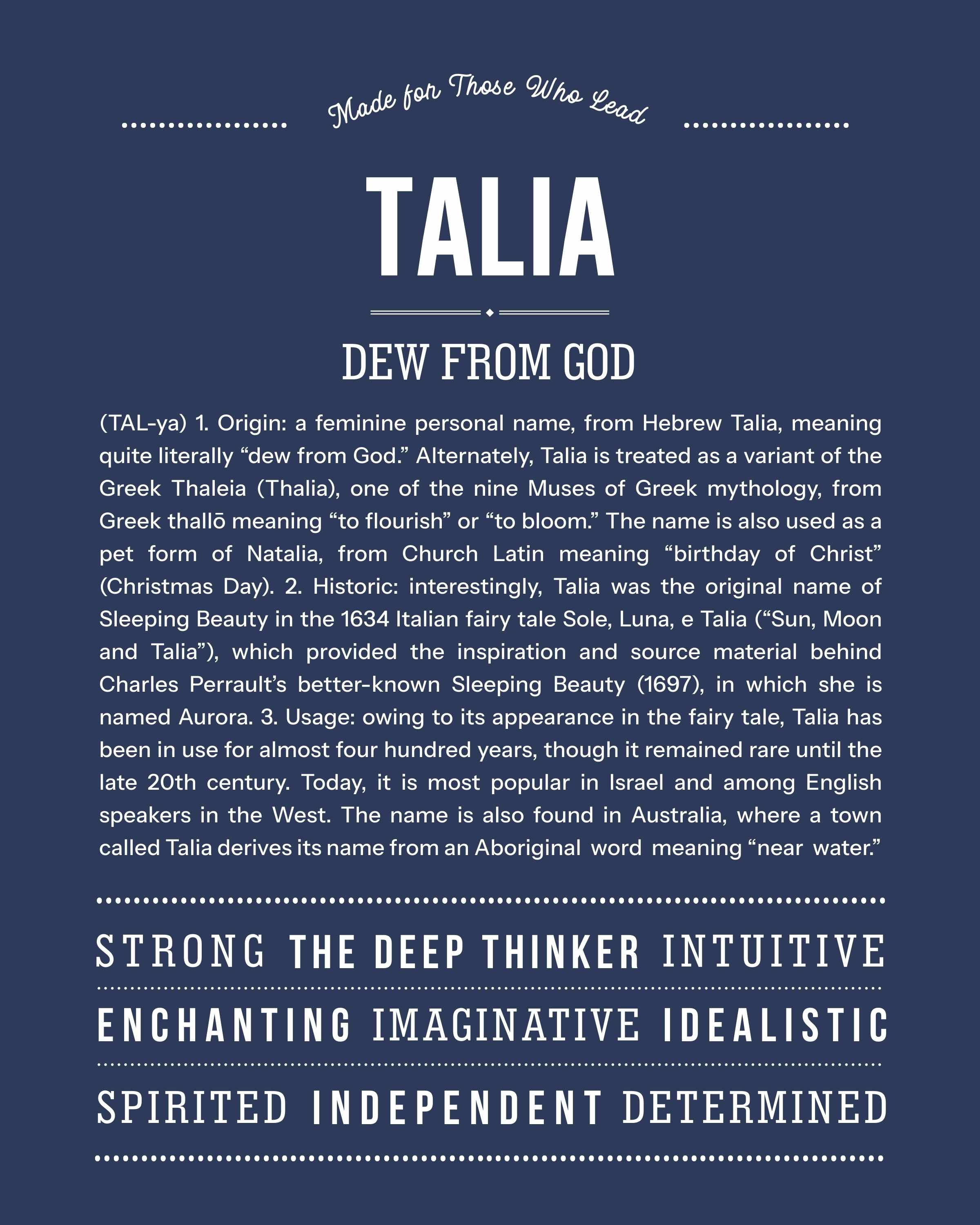 Talia | Personalised Name Meaning Print – Custom Name Art Gift