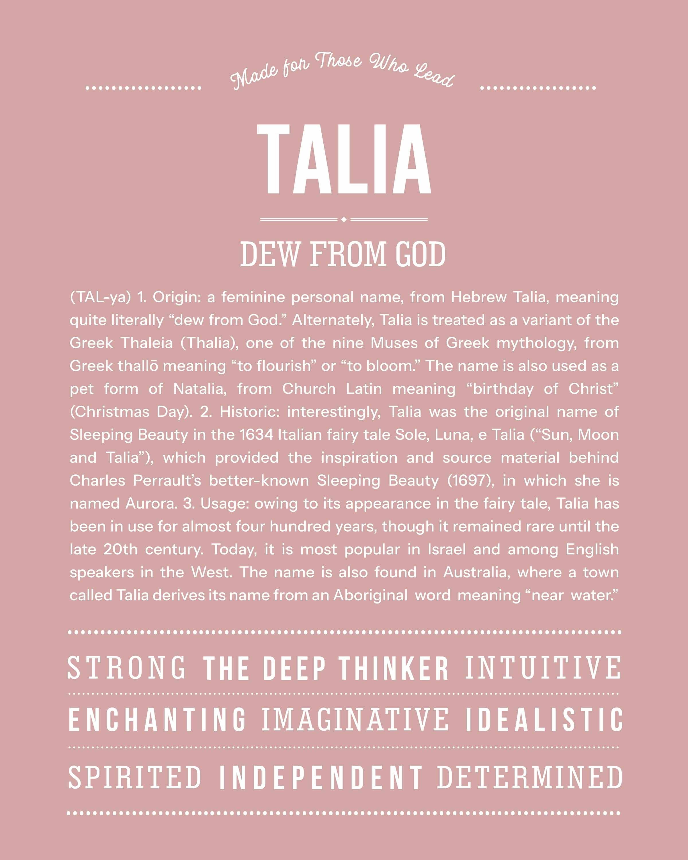 Talia | Personalised Name Meaning Print – Custom Name Art Gift