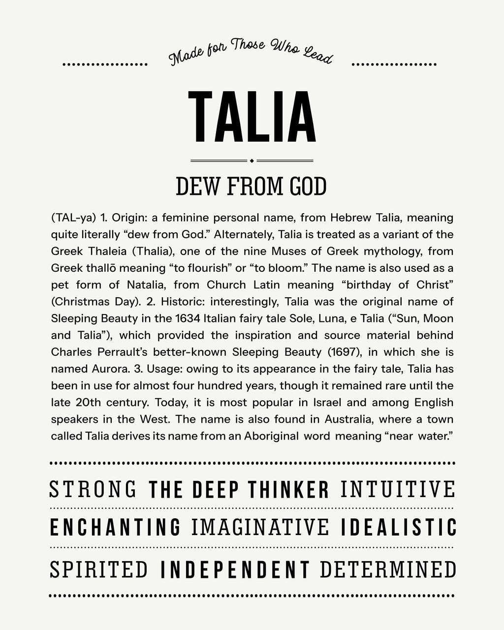 Talia | Personalised Name Meaning Print – Custom Name Art Gift