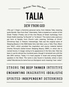 Talia | Personalised Name Meaning Print – Custom Name Art Gift