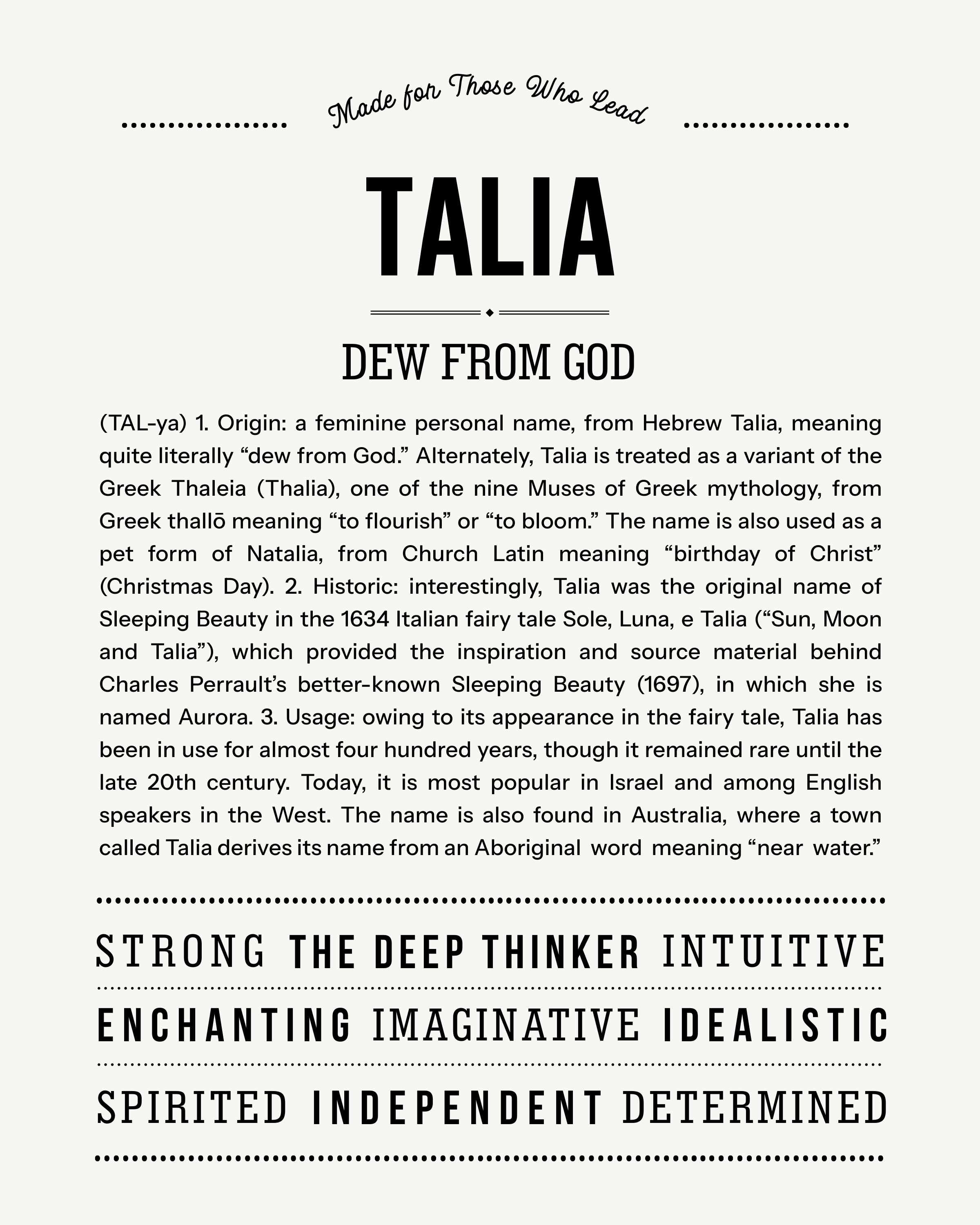 Talia | Personalised Name Meaning Print – Custom Name Art Gift