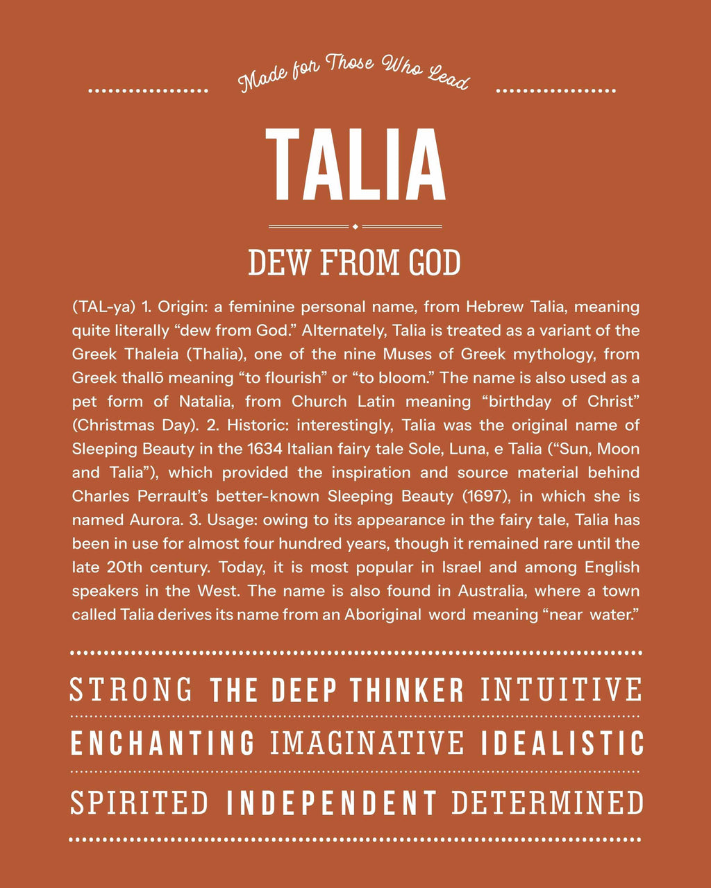 Talia | Personalised Name Meaning Print – Custom Name Art Gift