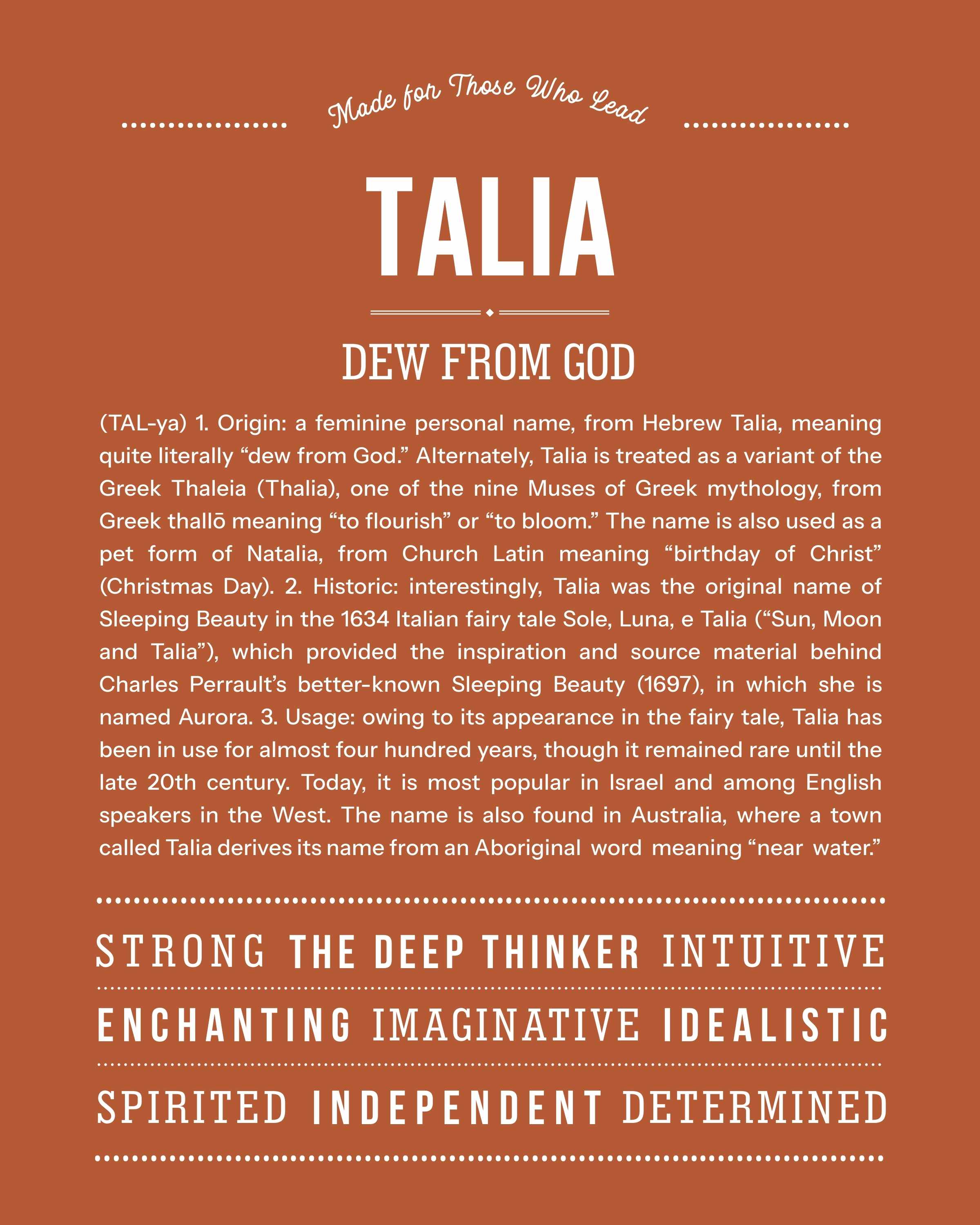 Talia | Personalised Name Meaning Print – Custom Name Art Gift